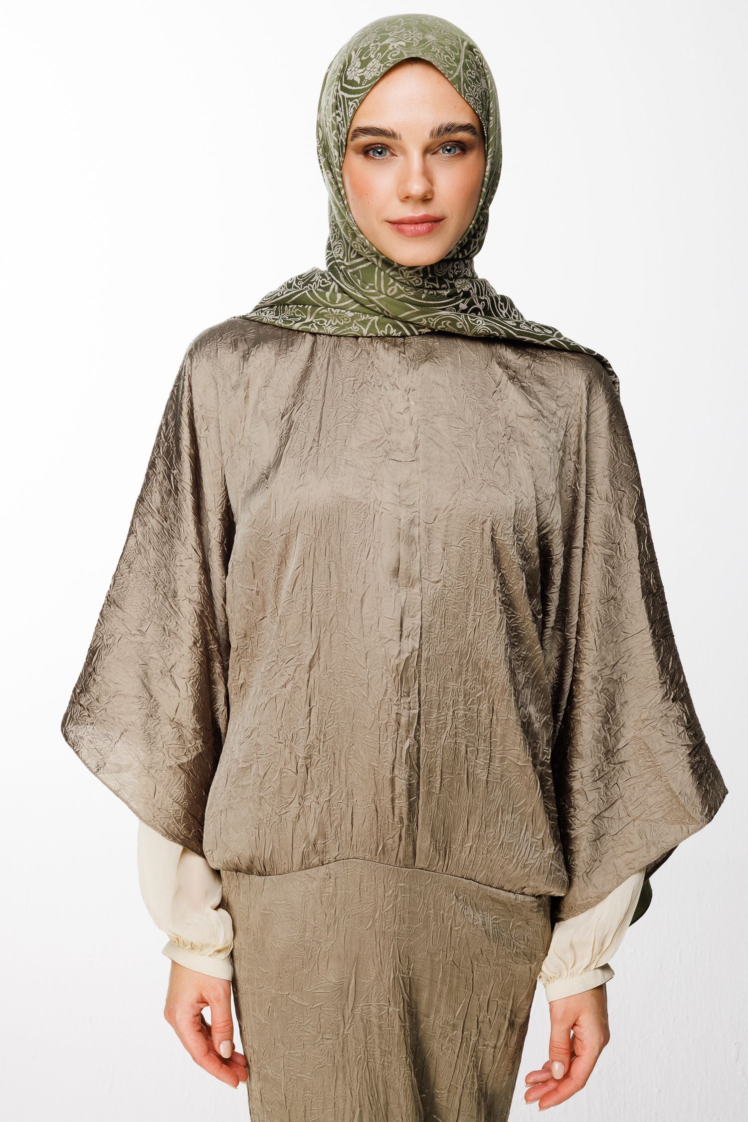 Khaki-Salmon Morocco Pattern Double-Sided Shawl