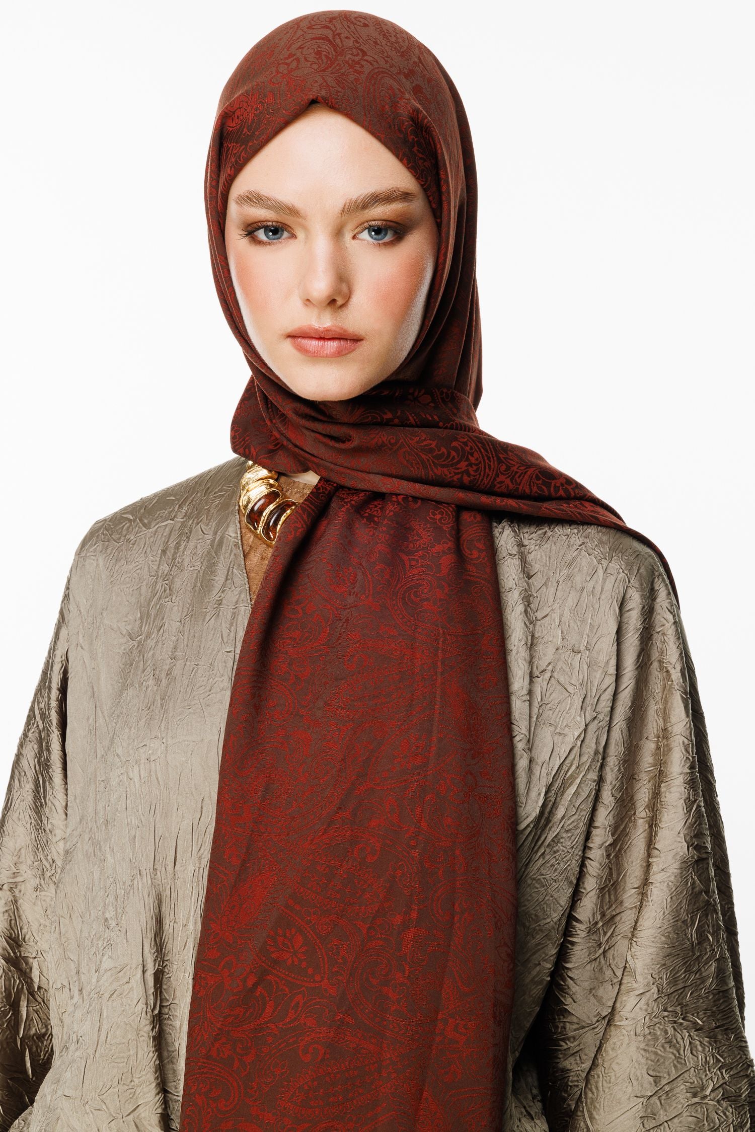 Bitter Brown-Coffee Velora Pattern Double-Sided Shawl