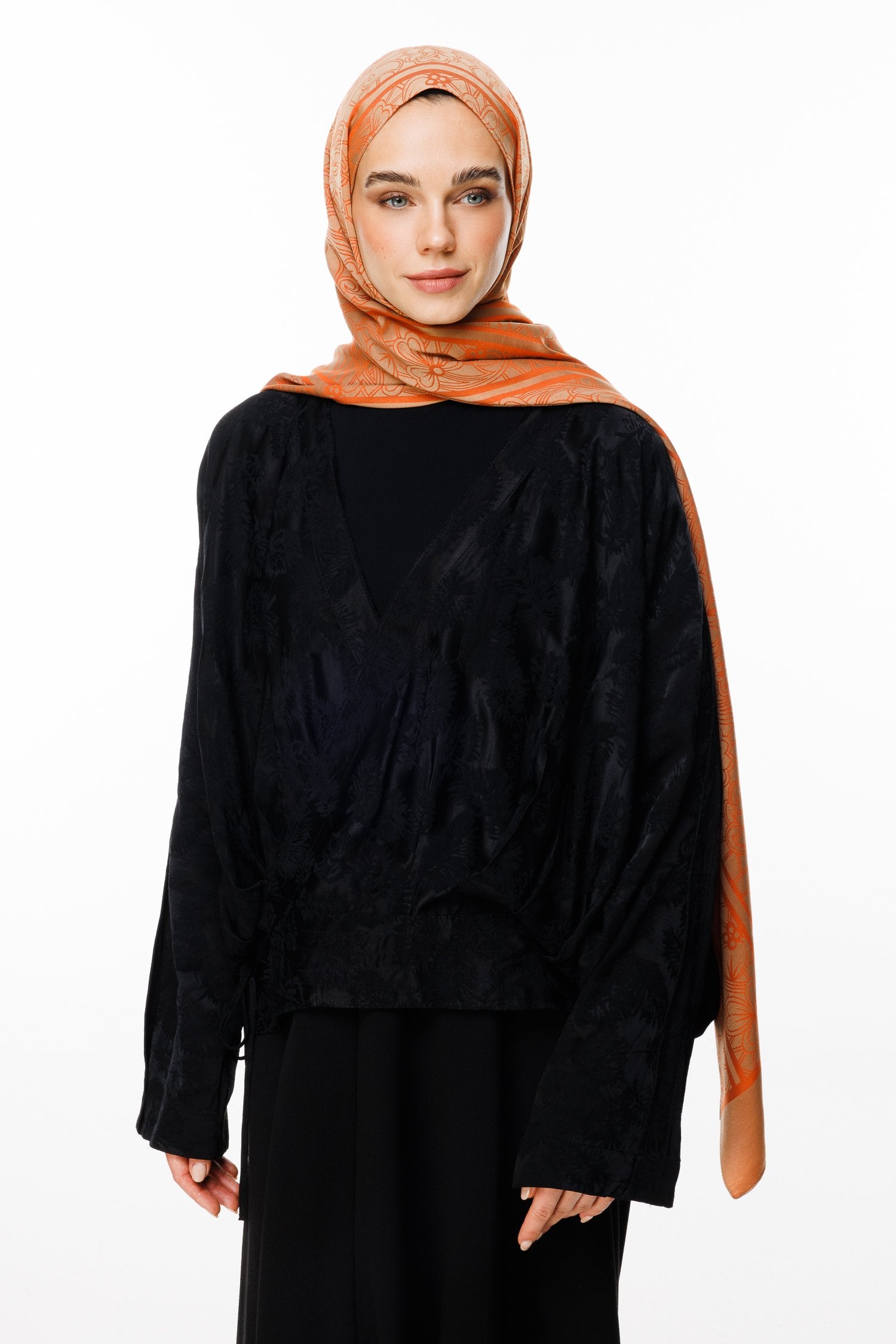 Mink-Cinnamon Lavin Pattern Double-Sided Shawl