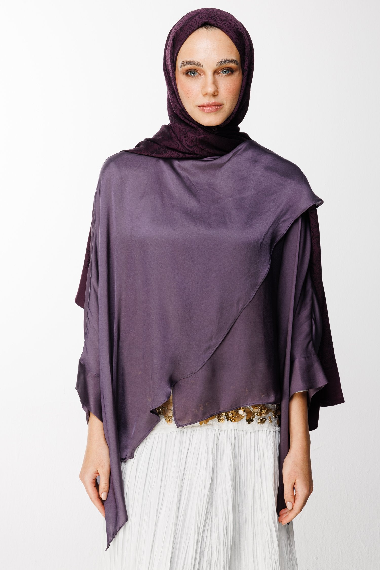 Purple-Black Velora Pattern Double-Sided Shawl