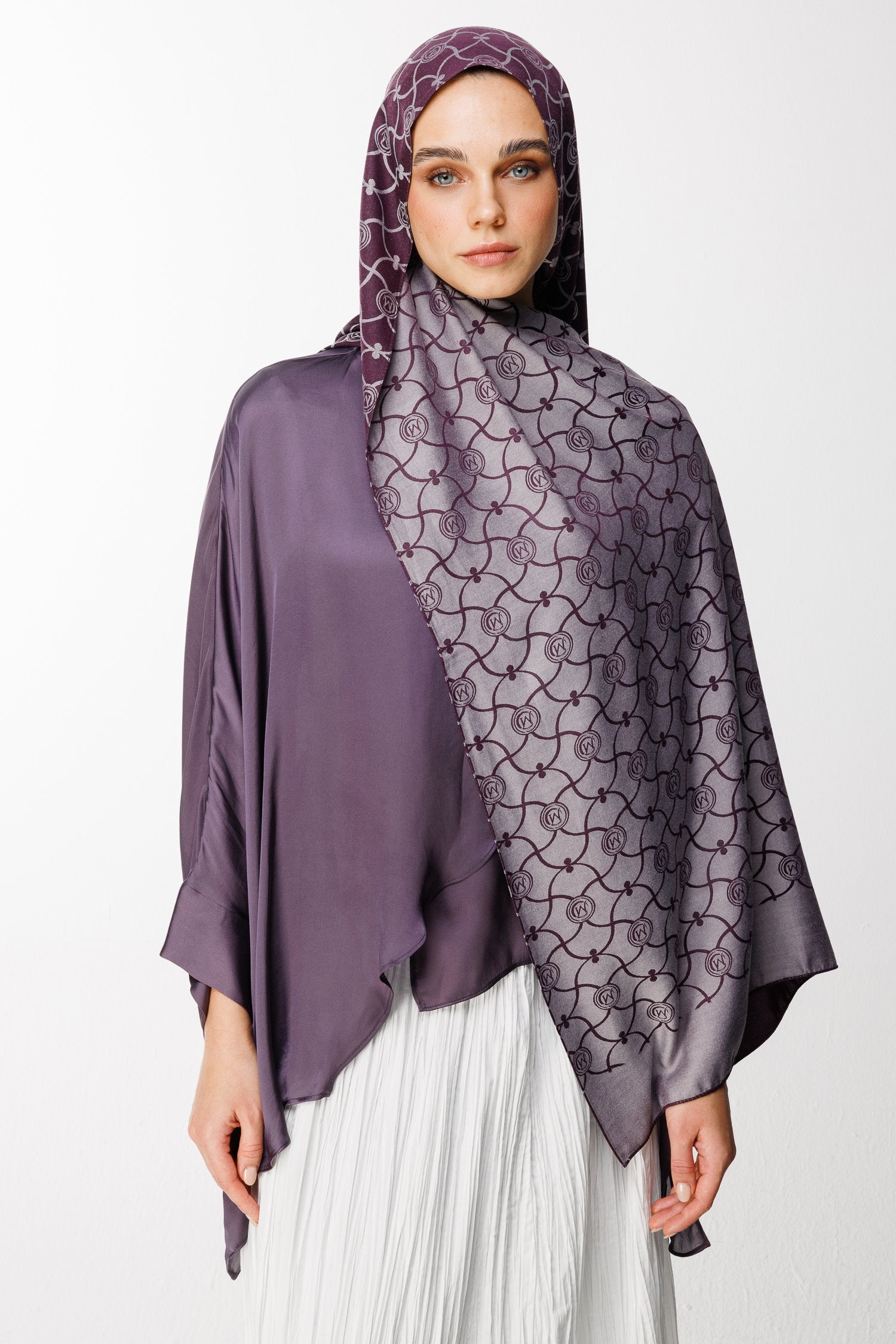 Purple-Gray Marrakech Pattern Double-Sided Shawl