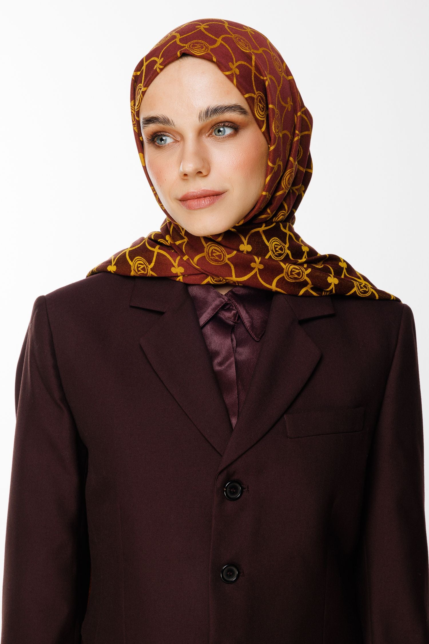 Plum-Yellow Marrakech Pattern Double-Sided Shawl