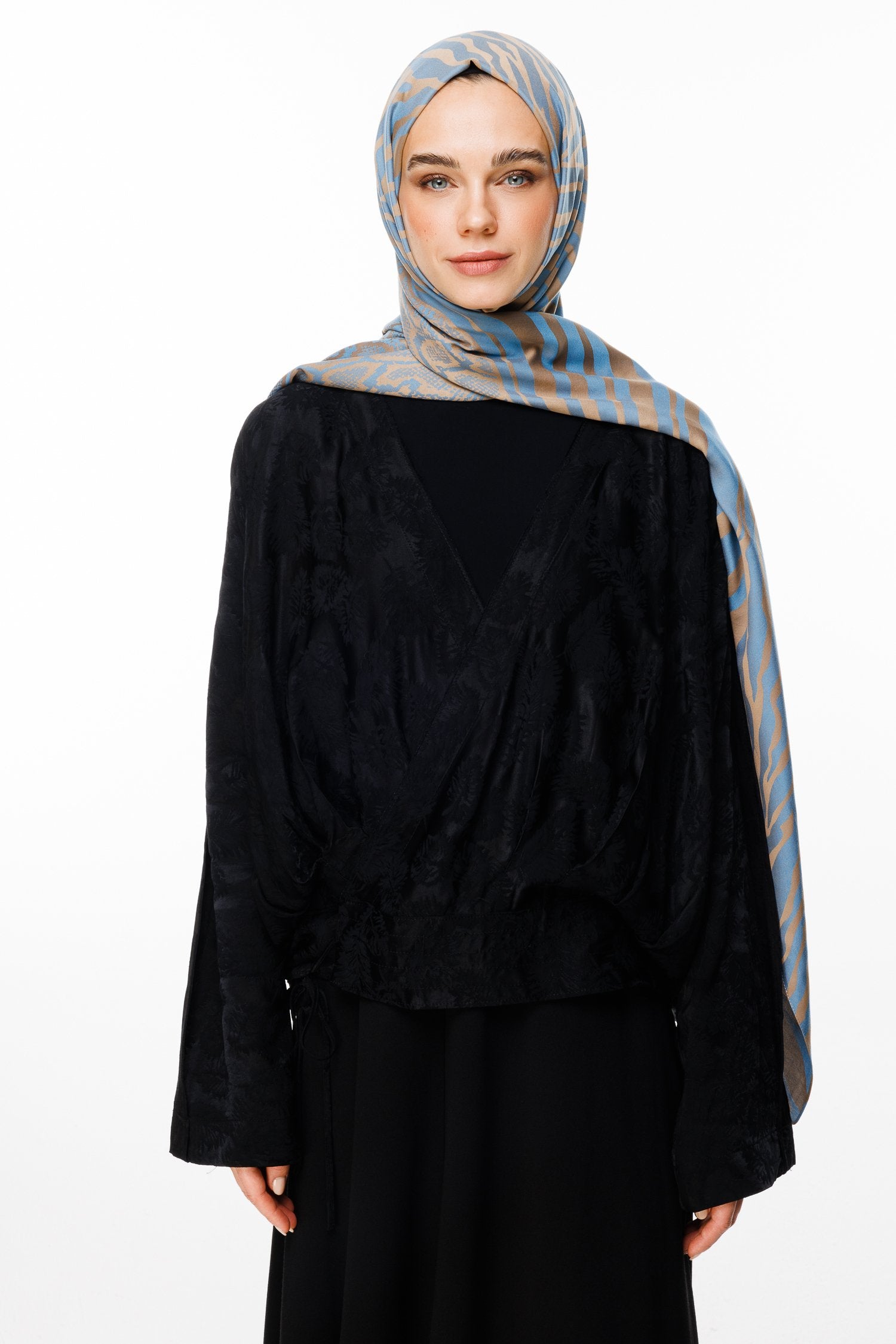 Mink-Turquoise Riad Pattern Double-Sided Shawl