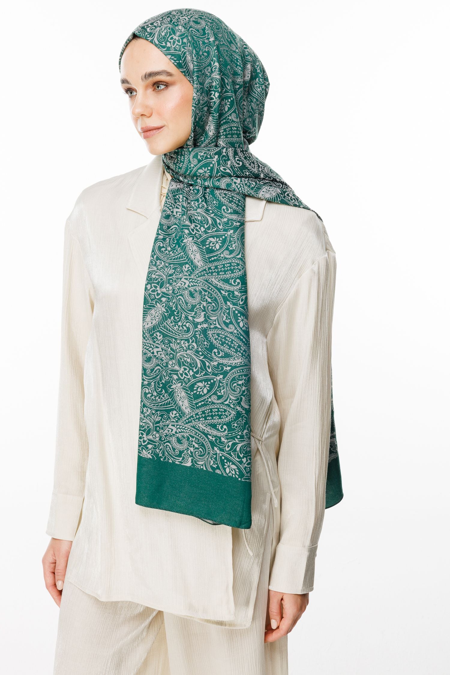 Emerald-Pink Velora Pattern Double-Sided Shawl