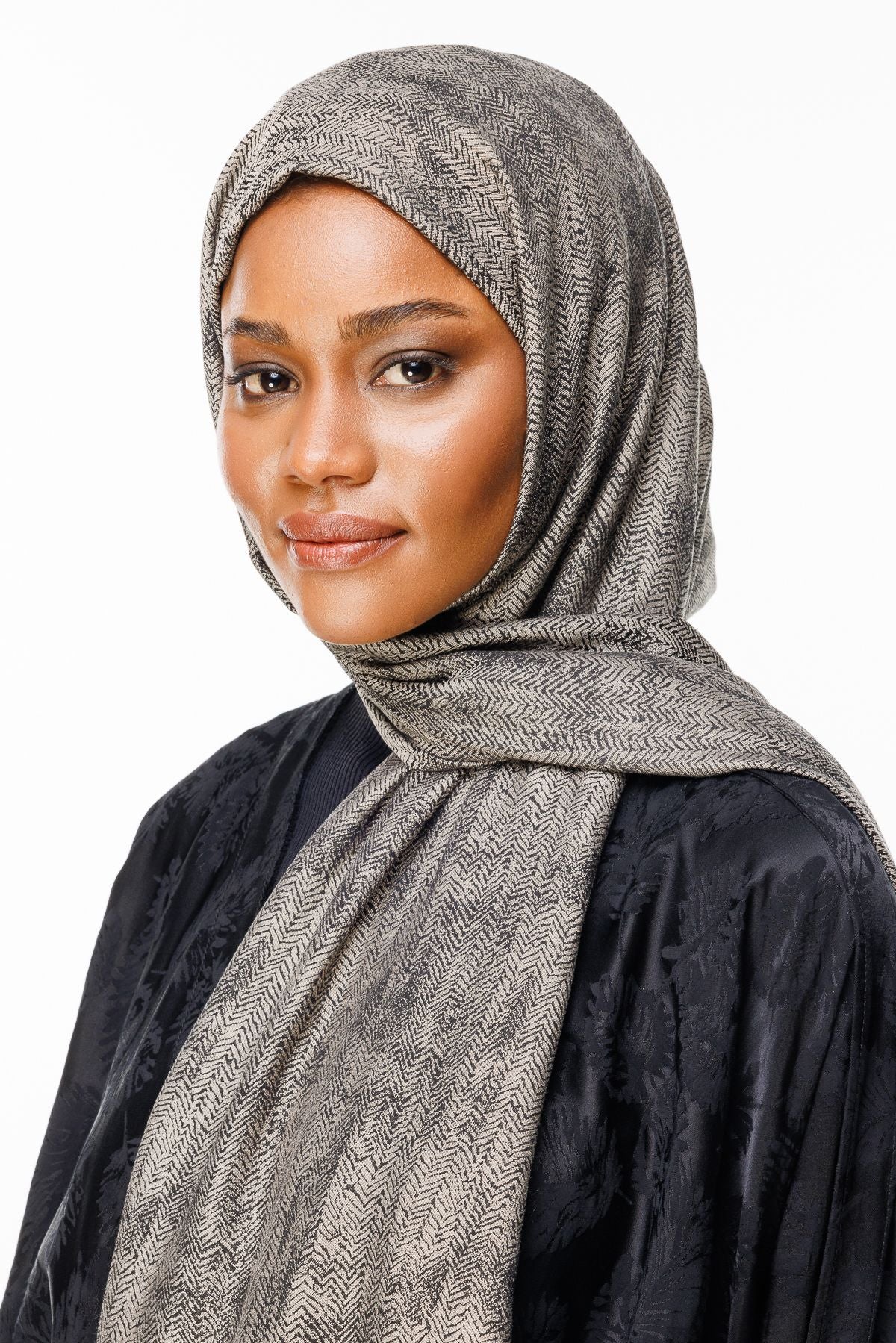 Black-Beige Sahra Pattern Double-Sided Shawl