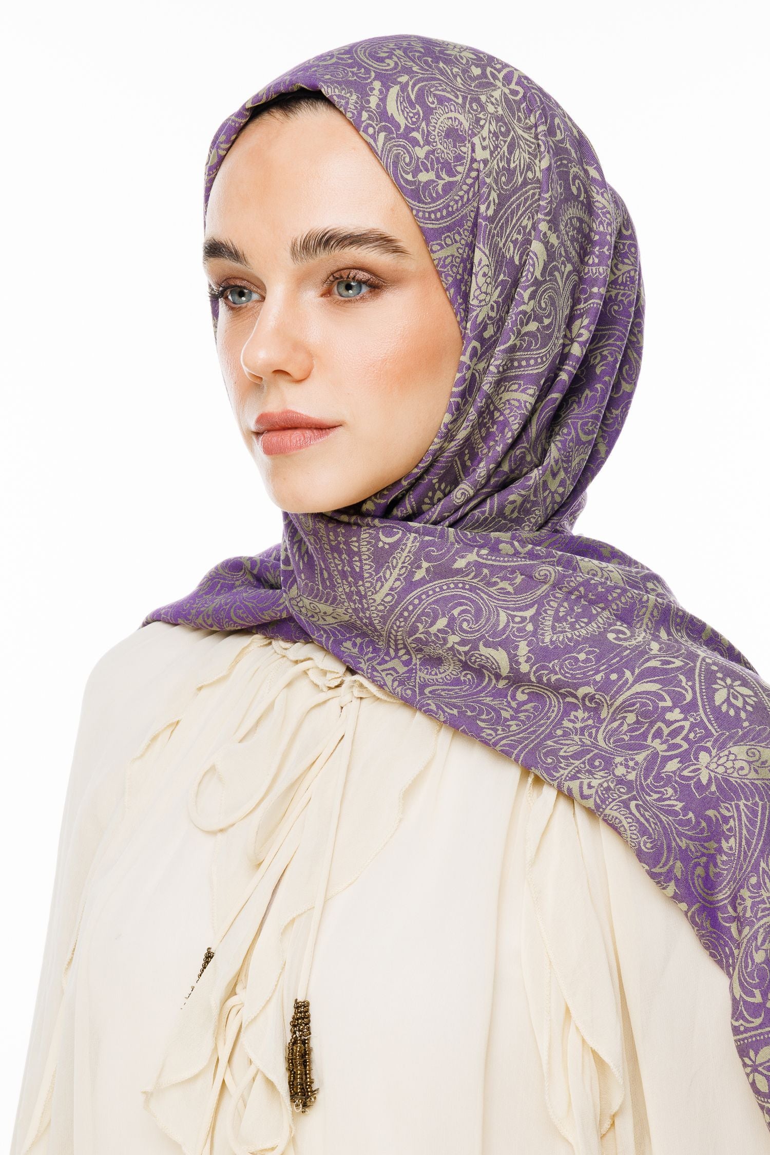 Olive-Purple Velora Pattern Double-Sided Shawl