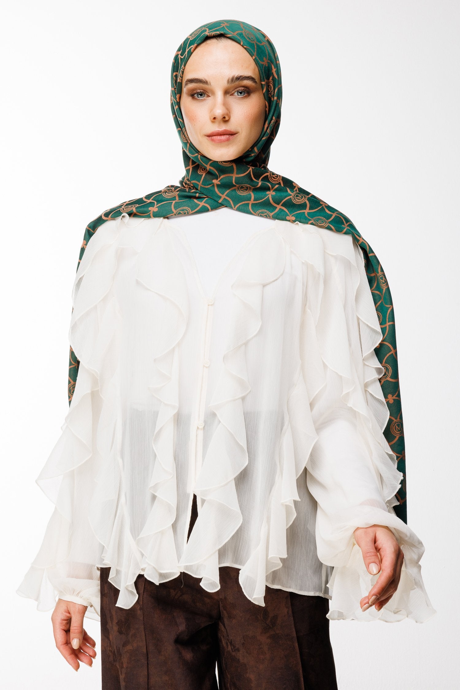 Emerald-Apricot Marrakech Pattern Double-Sided Shawl