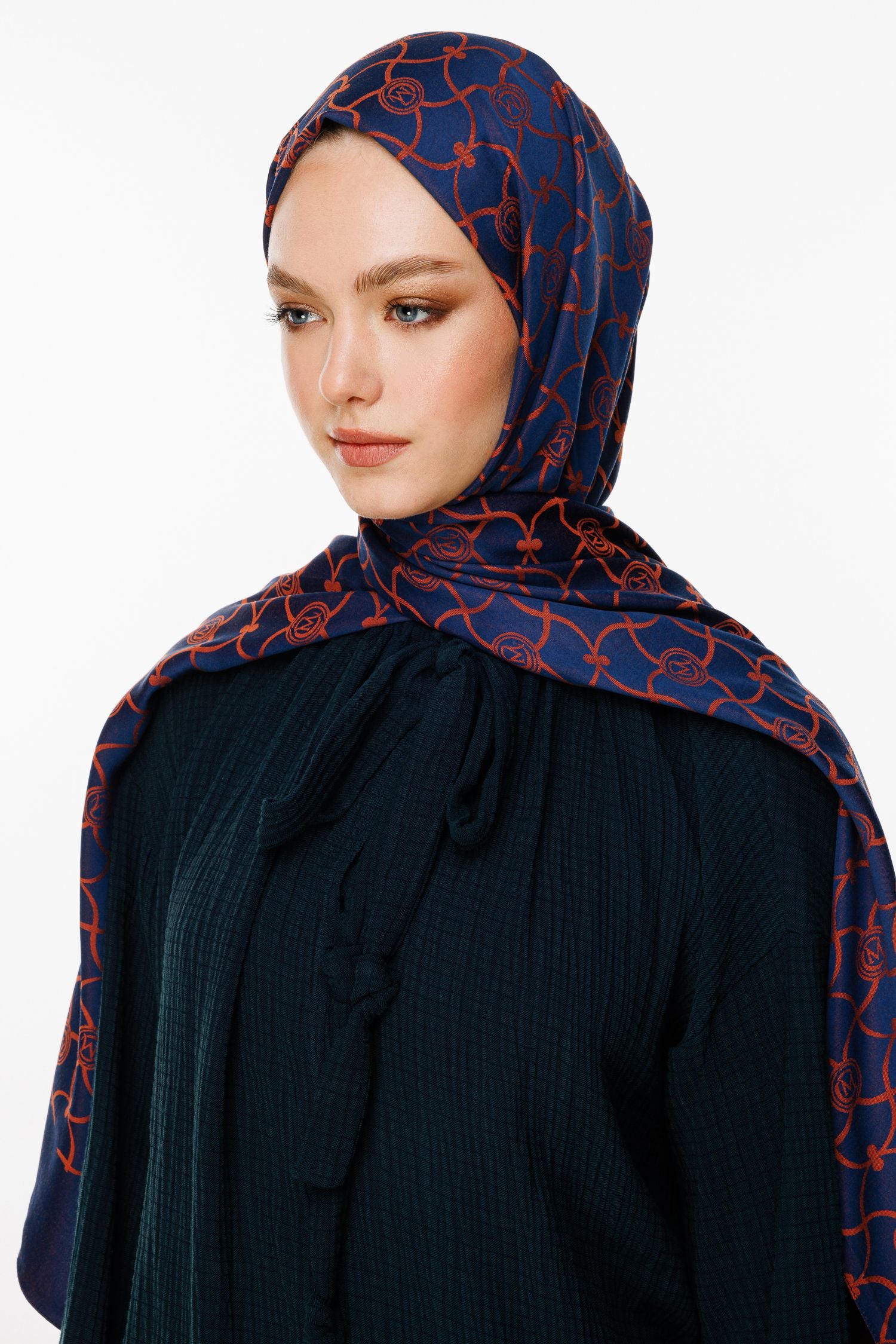 Navy Blue-Onion Skin Marrakech Pattern Double-Sided Shawl