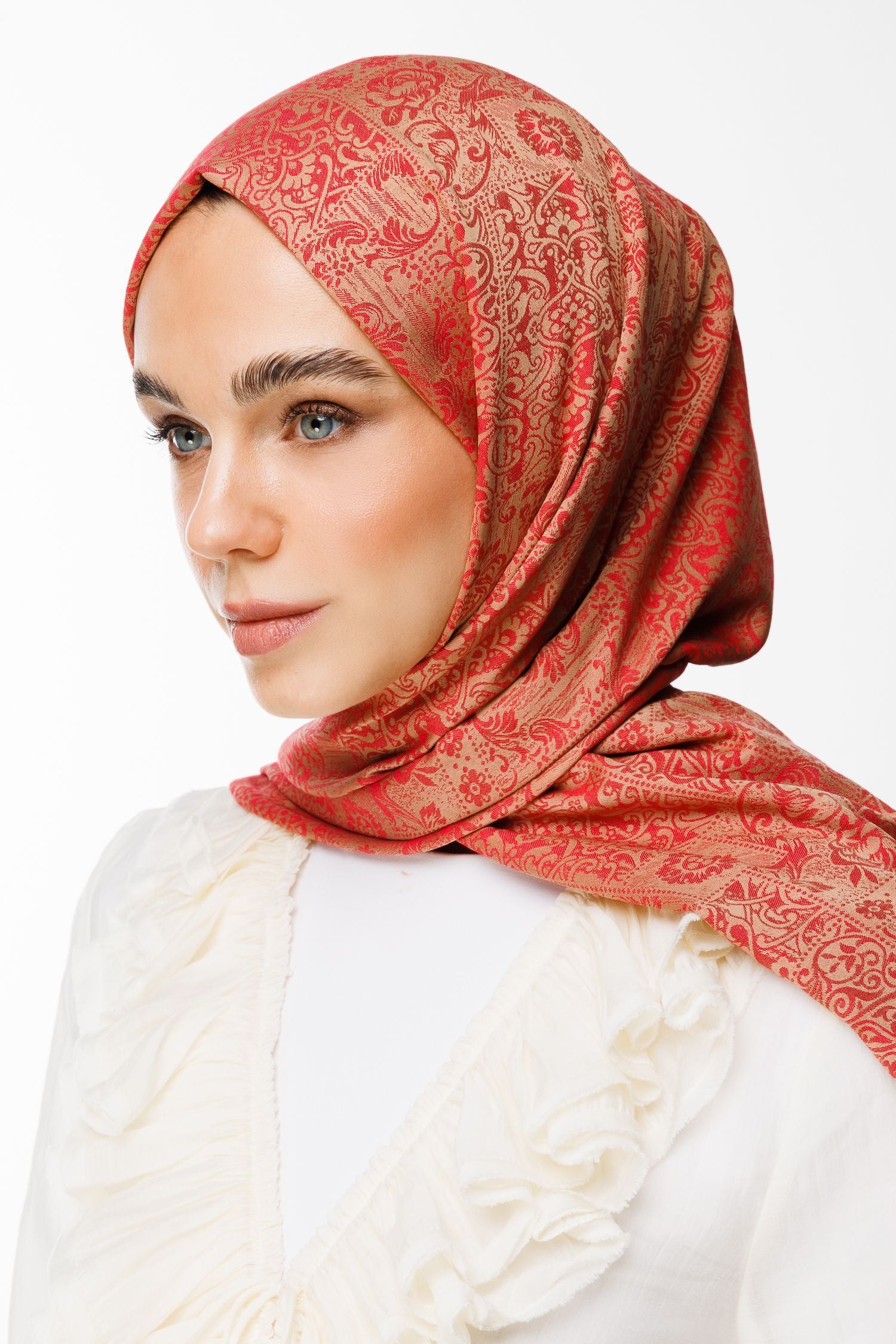 Mink-Red Henna Pattern Double-Sided Shawl