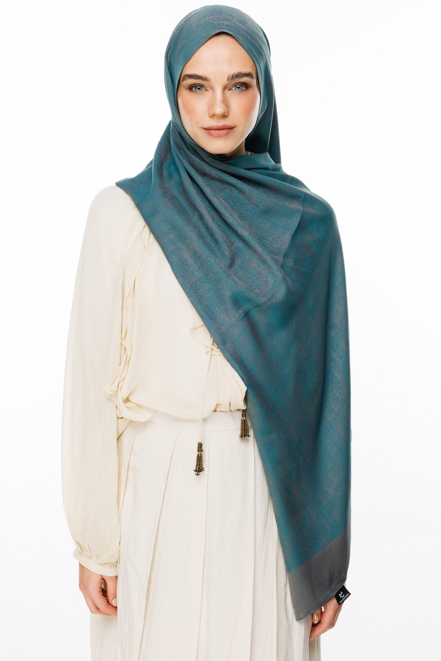 Dark Gray-Emerald Sahra Pattern Double-Sided Shawl