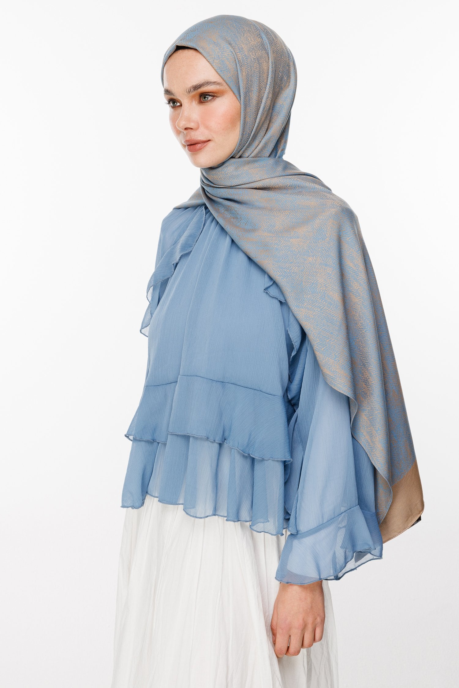 Mink-Turquoise Sahra Pattern Double-Sided Shawl