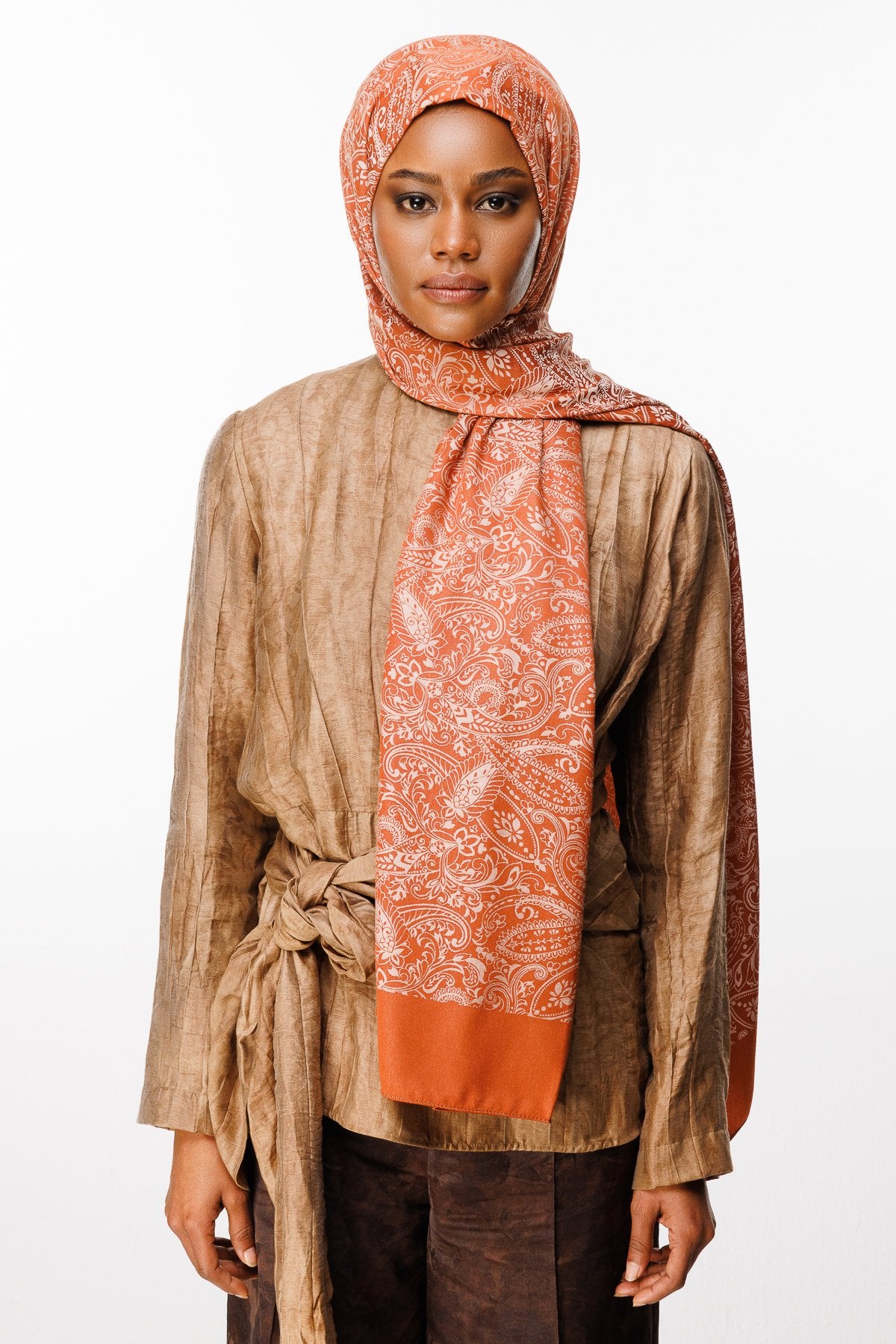 Cinnamon-Beige Velora Pattern Double-Sided Shawl