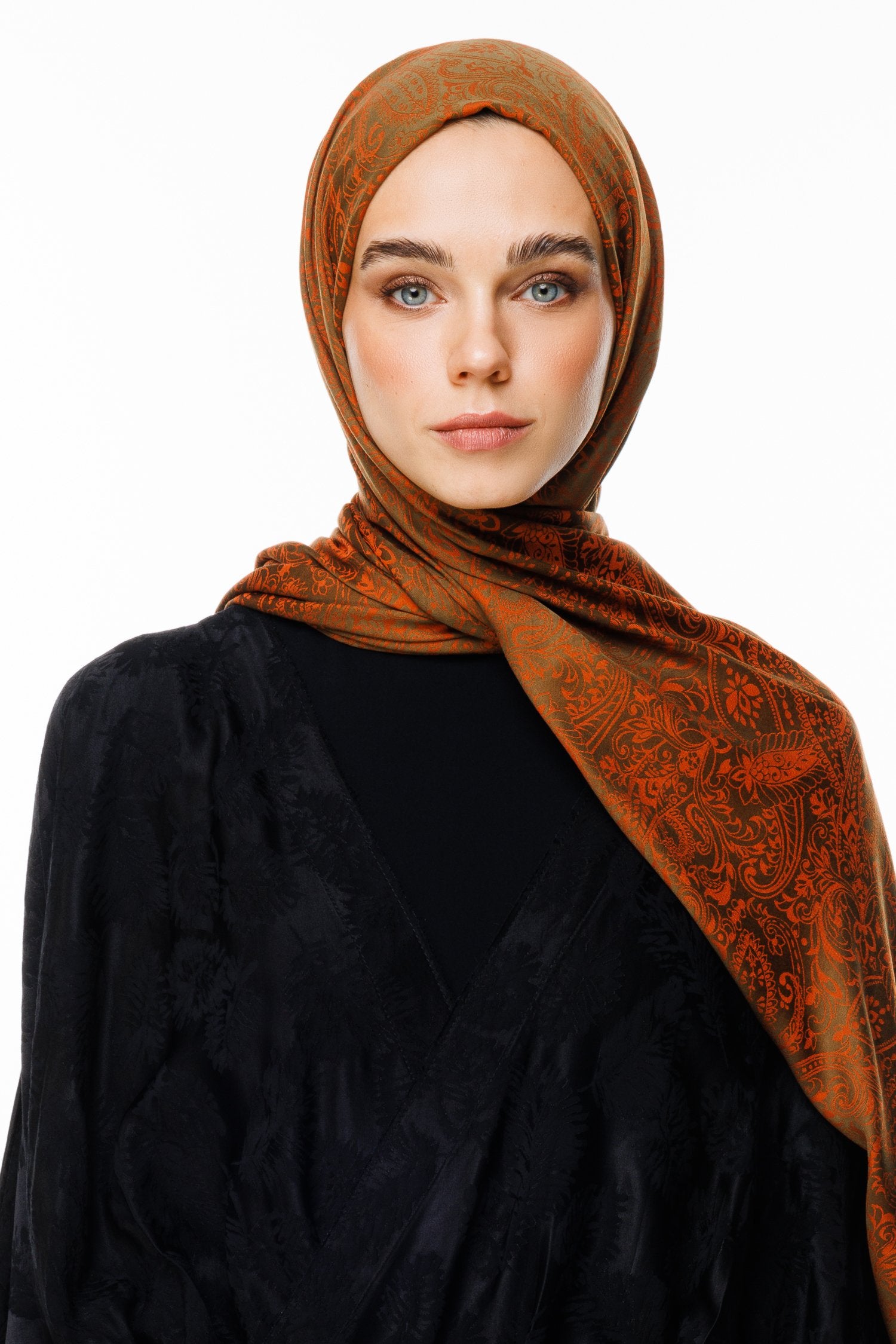 Dark Khaki-Cinnamon Velora Pattern Double-Sided Shawl