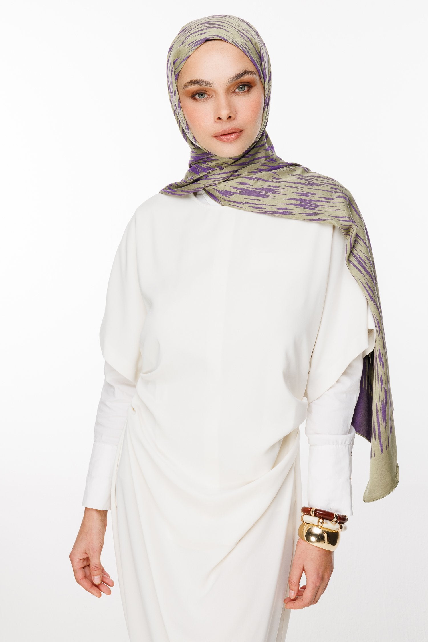 Olive-Purple Selis Pattern Double-Sided Shawl