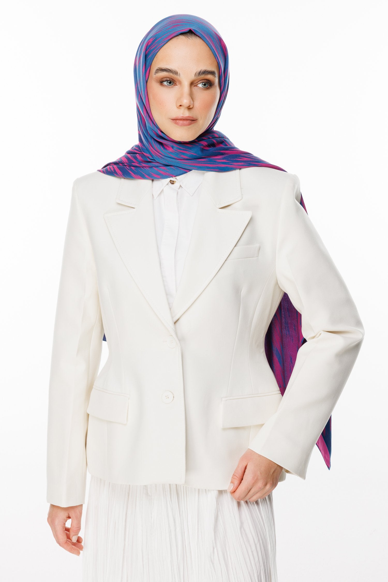 Petrol Blue-Fuchsia Selis Pattern Double-Sided Shawl