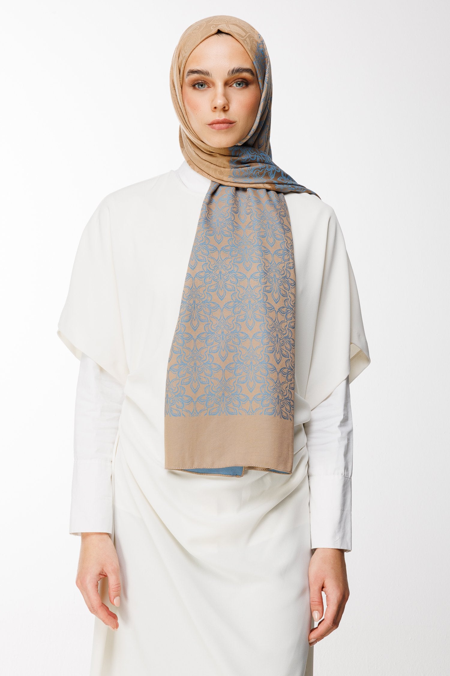 Mink-Turquoise Nora Pattern Double-Sided Shawl