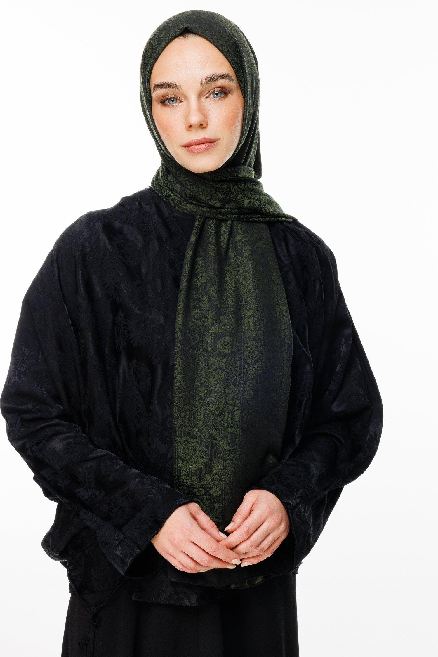 Black-Khaki Henna Pattern Double-Sided Shawl