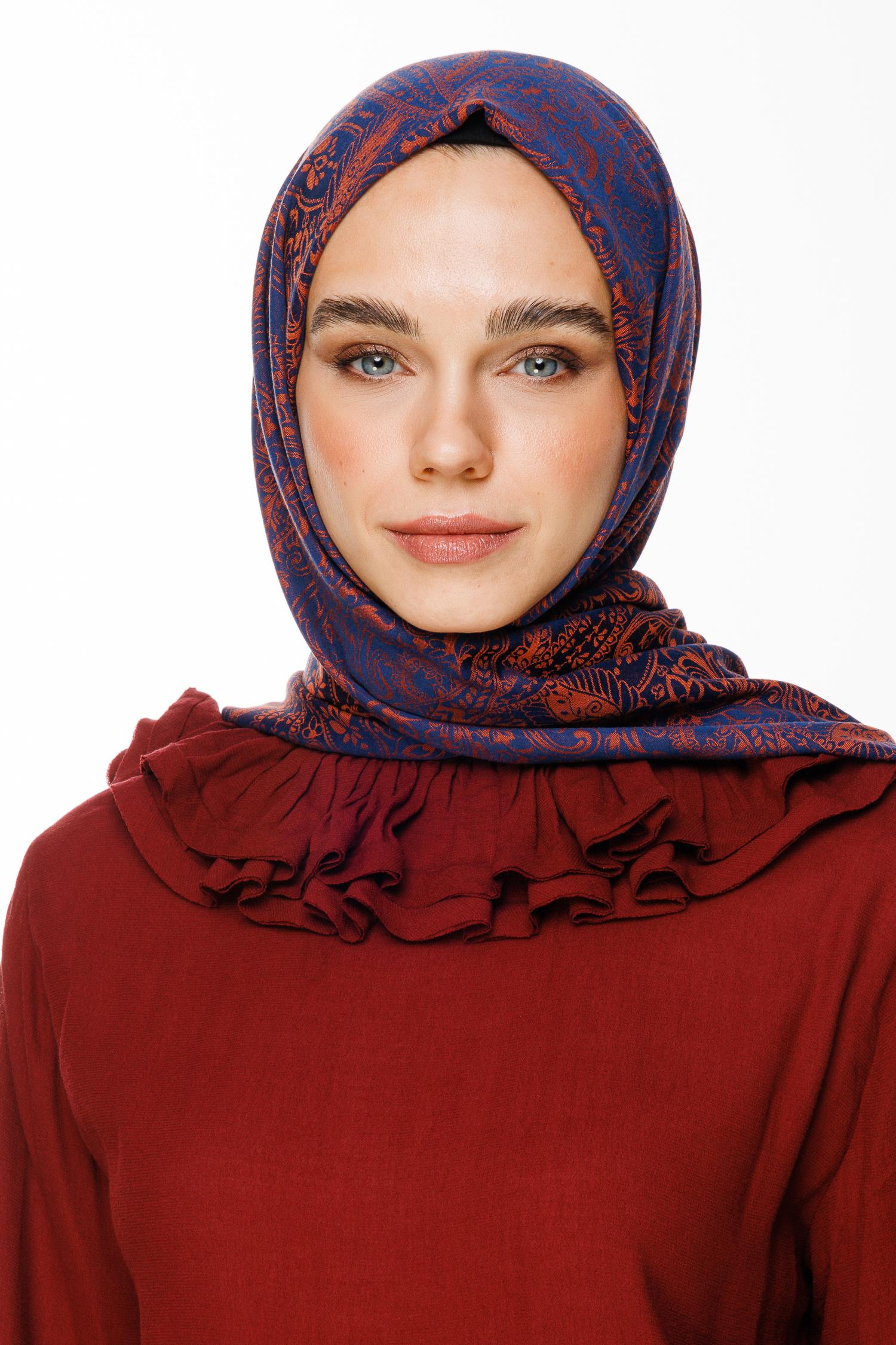 Navy Blue-Onion Skin Velora Pattern Double-Sided Shawl