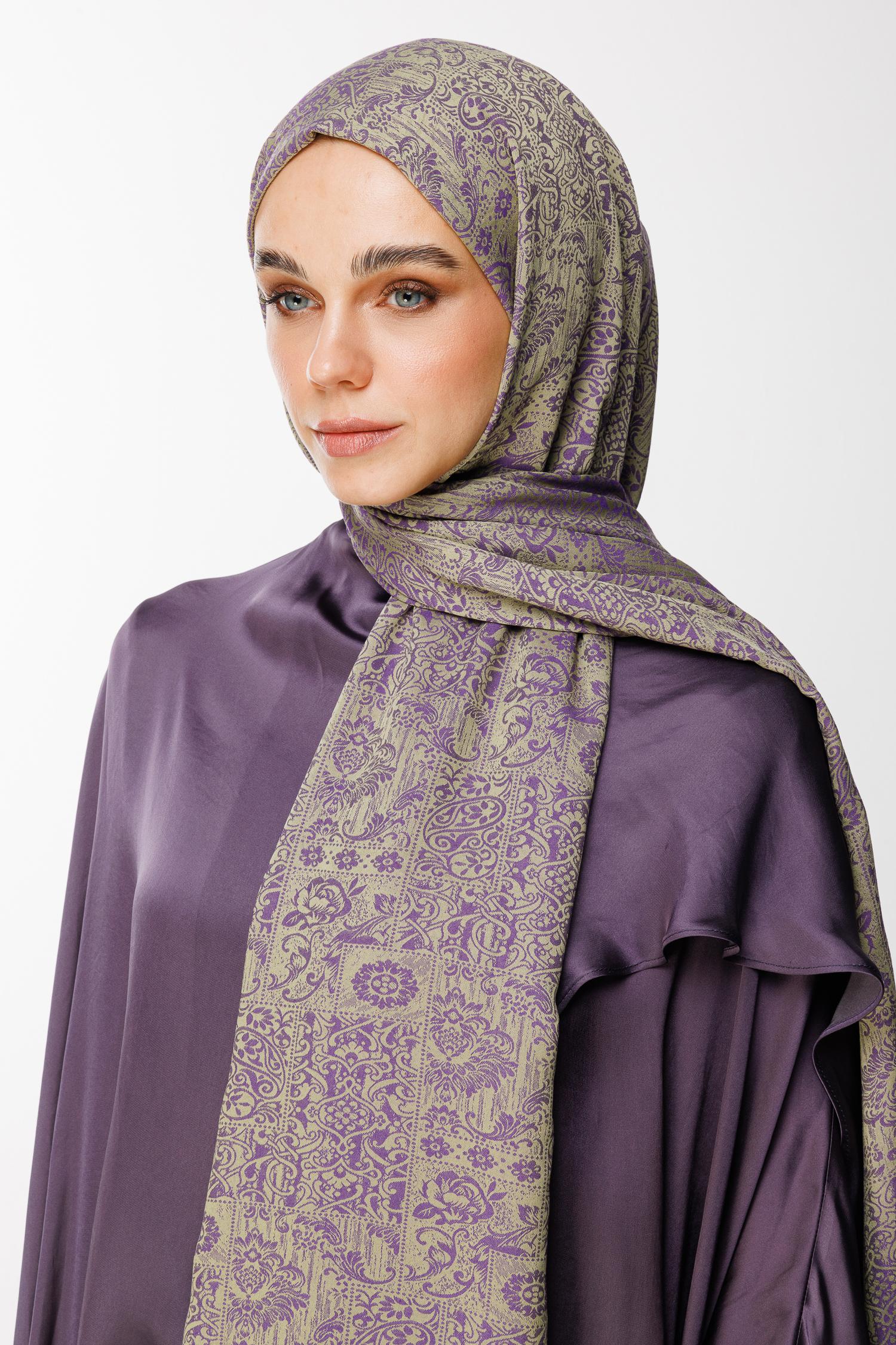 Olive-Purple Henna Pattern Double-Sided Shawl