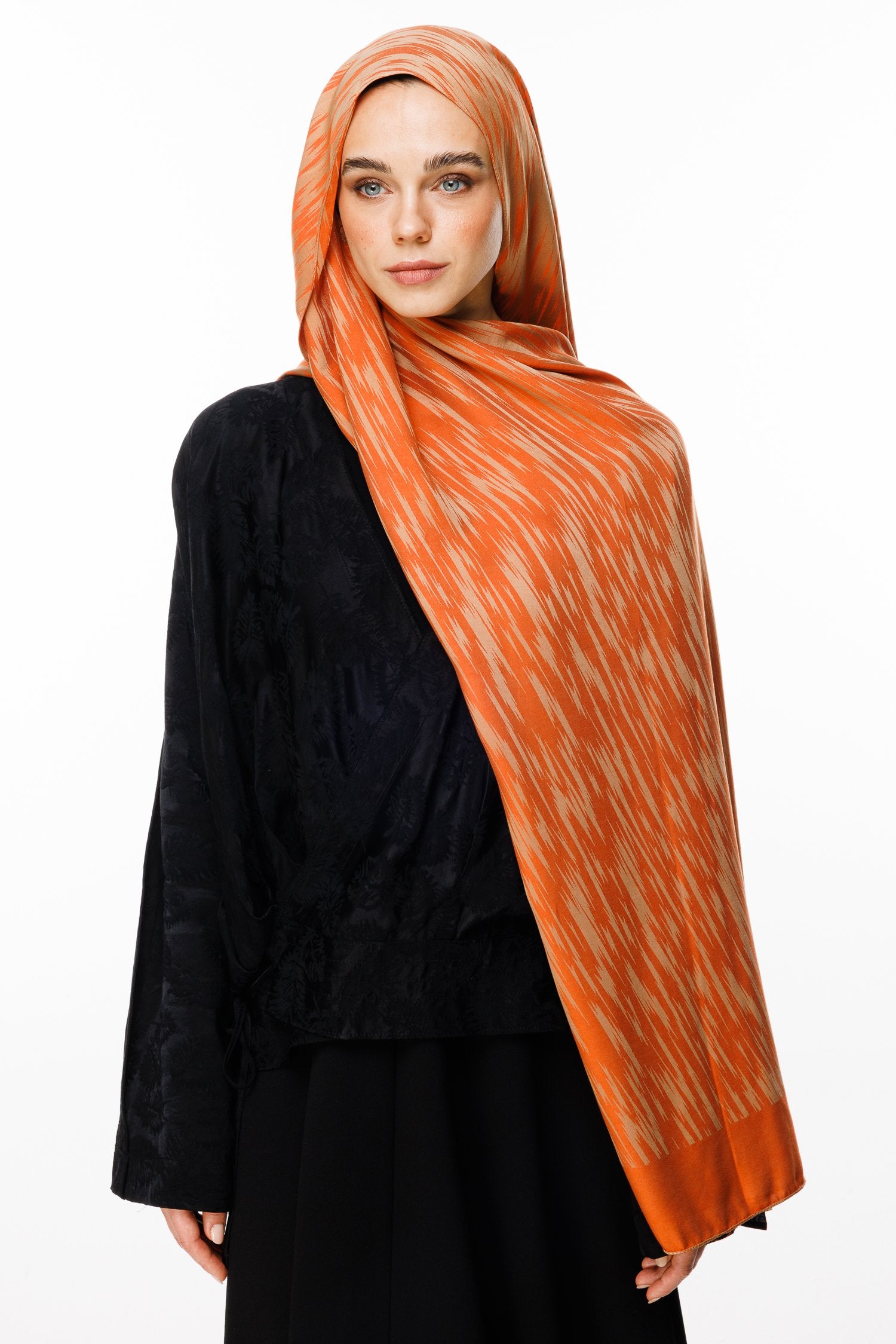 Mink-Cinnamon Selis Pattern Double-Sided Shawl