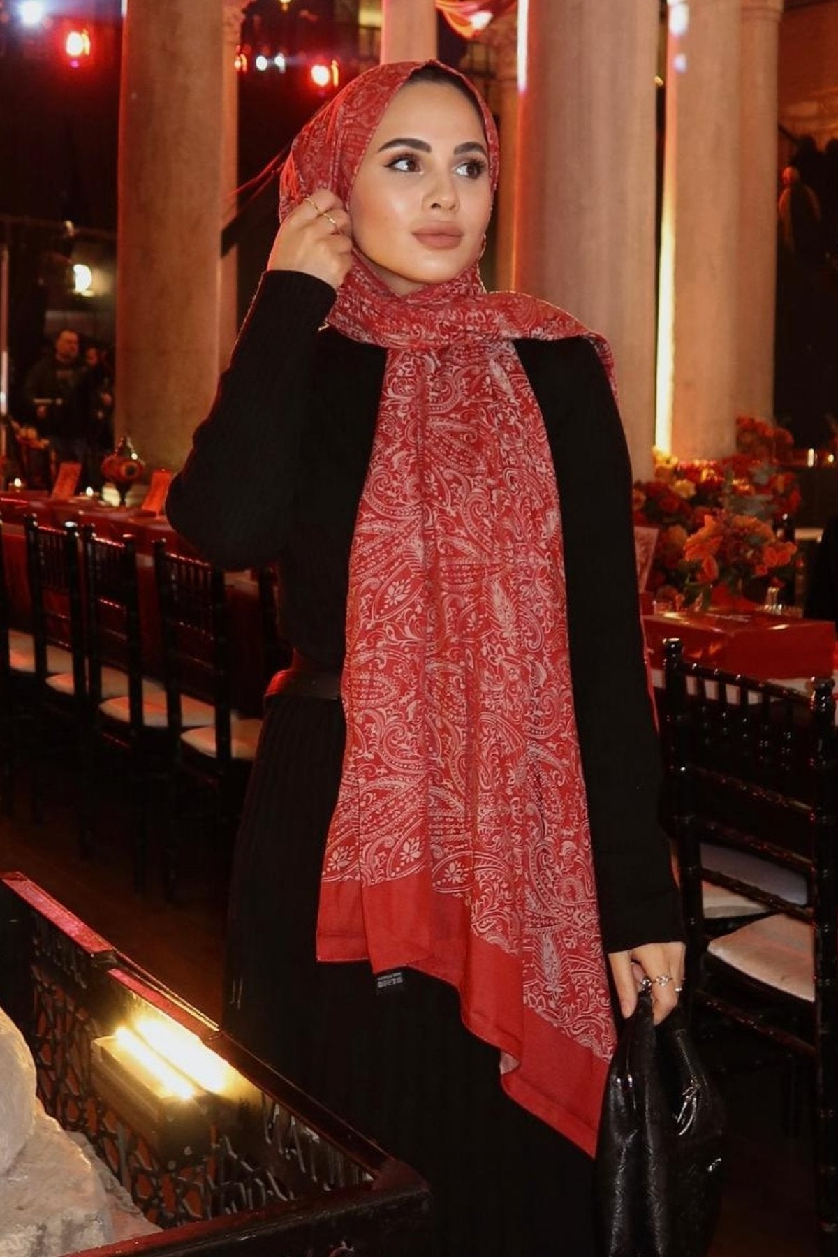 Burgundy-Mint Green Velora Pattern Double-Sided Shawl