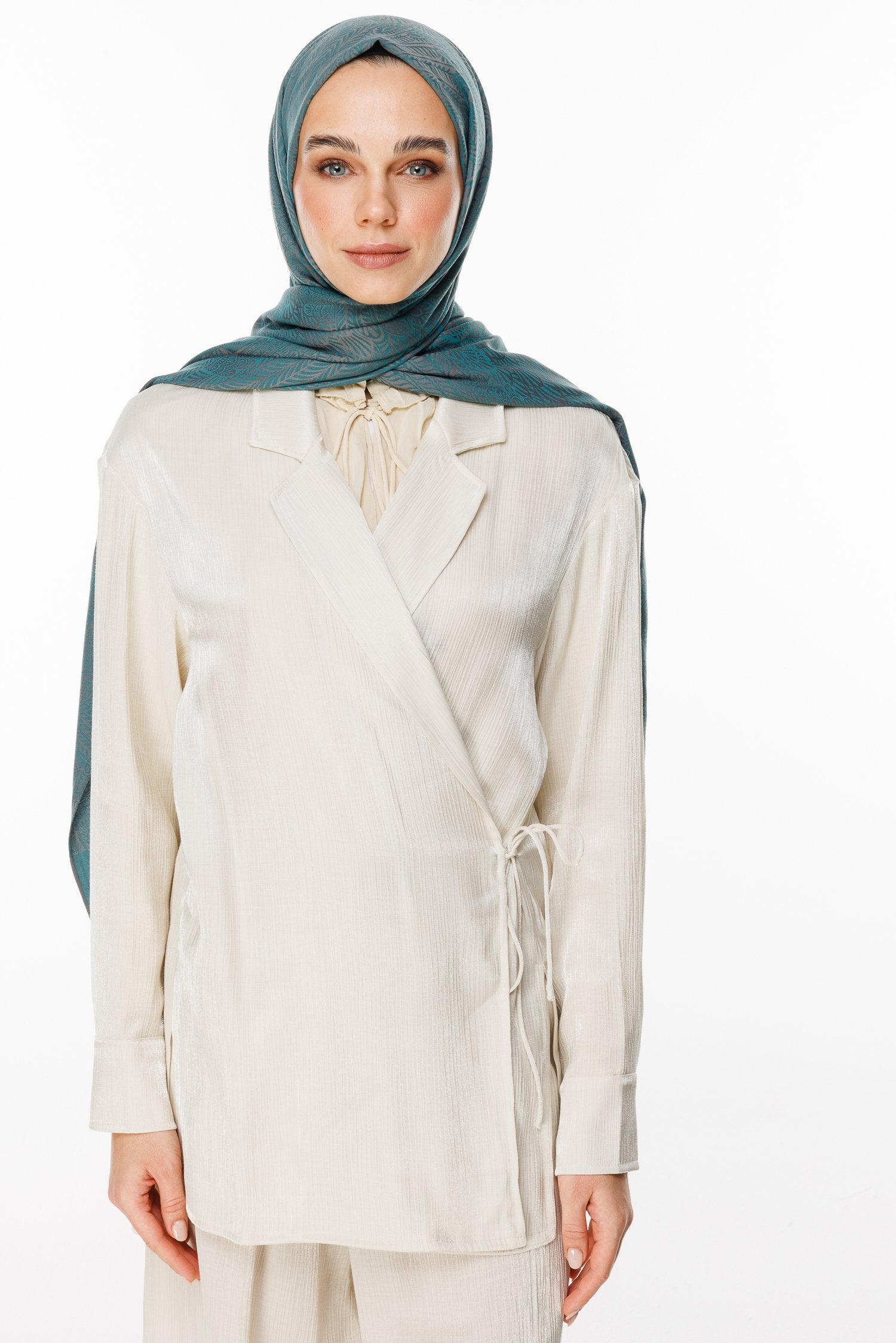 Dark Gray-Emerald Mayra Pattern Double-Sided Shawl