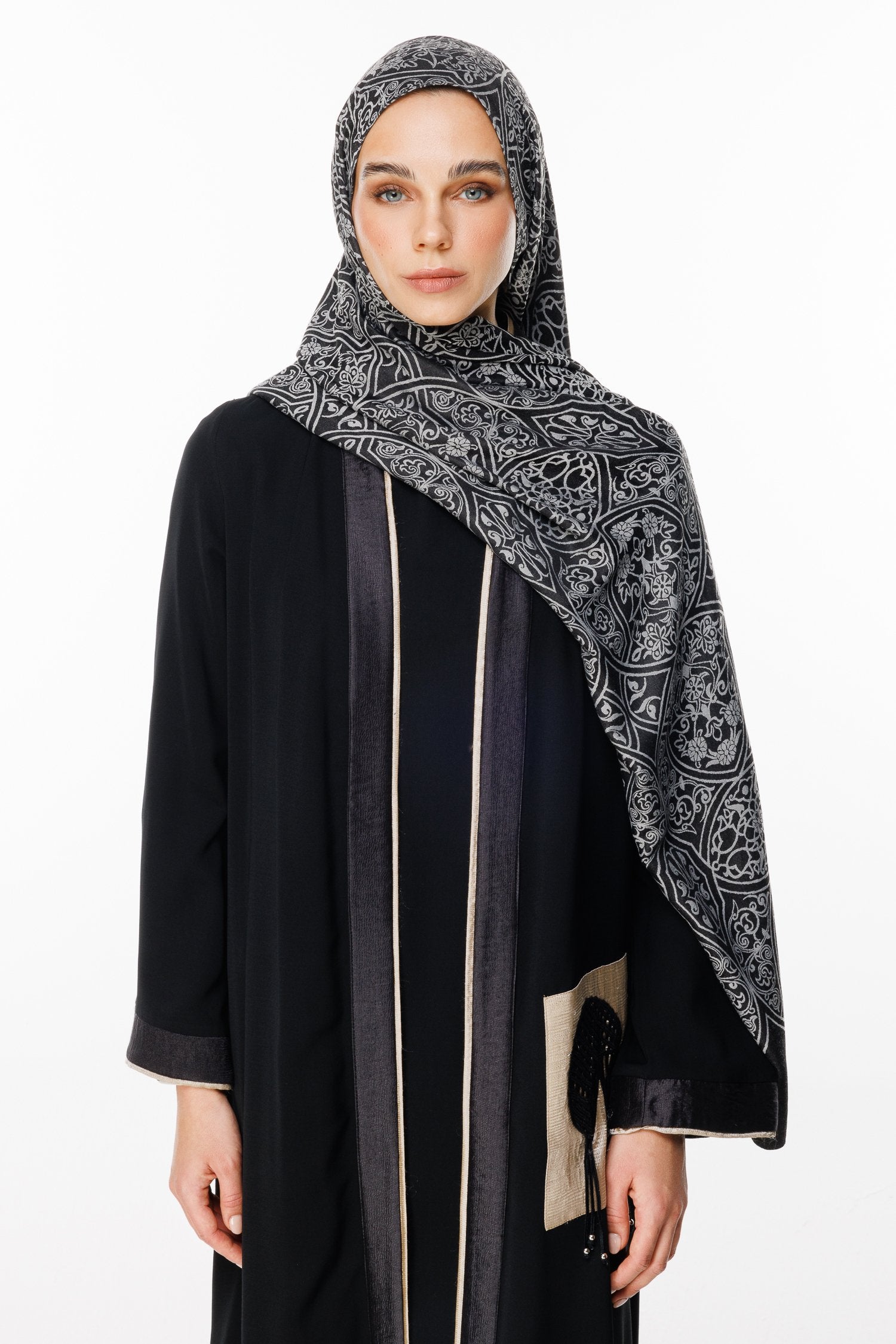 Black-Black Morocco Pattern Double-Sided Shawl