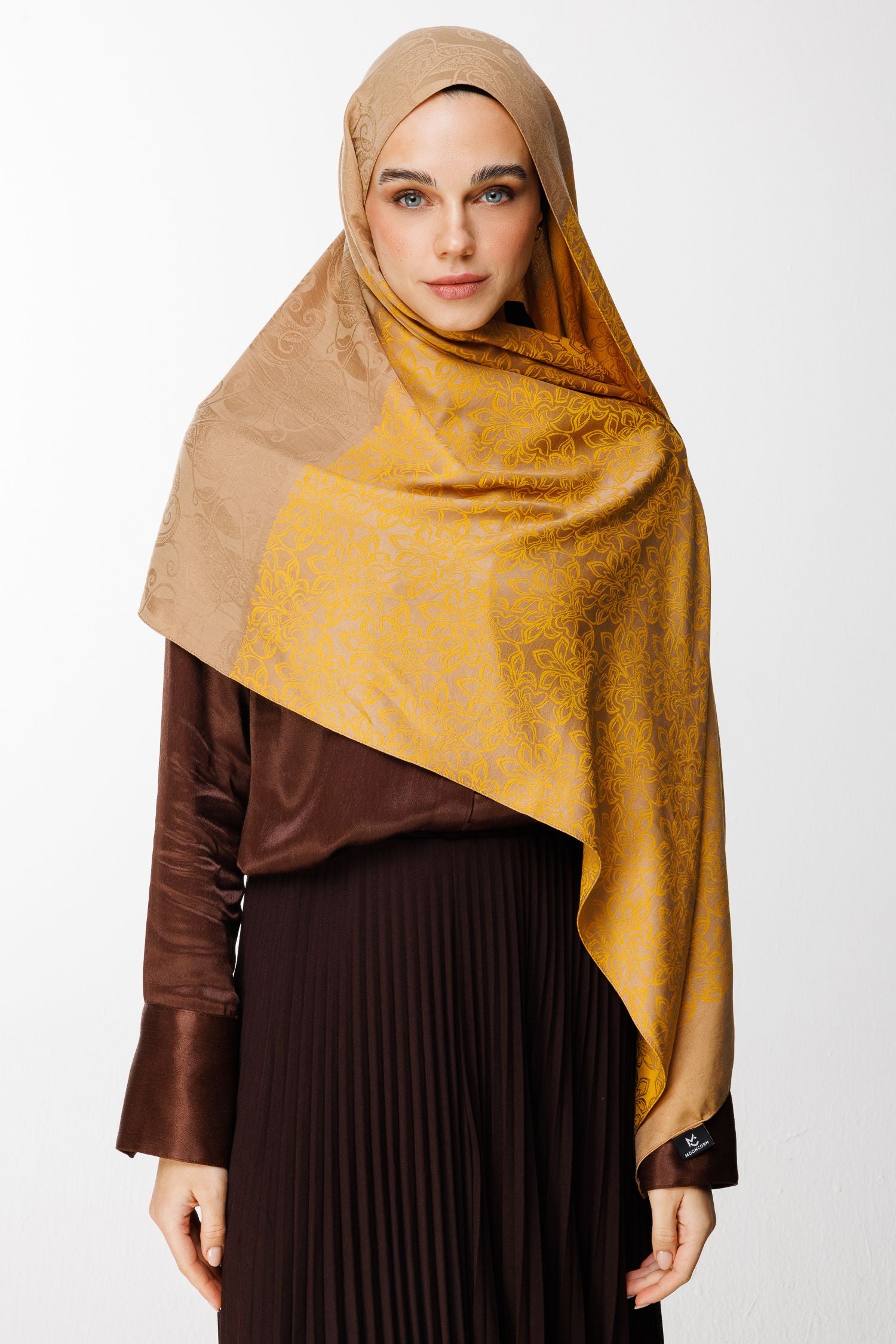 Mink-Mustard Nora Pattern Double-Sided Shawl