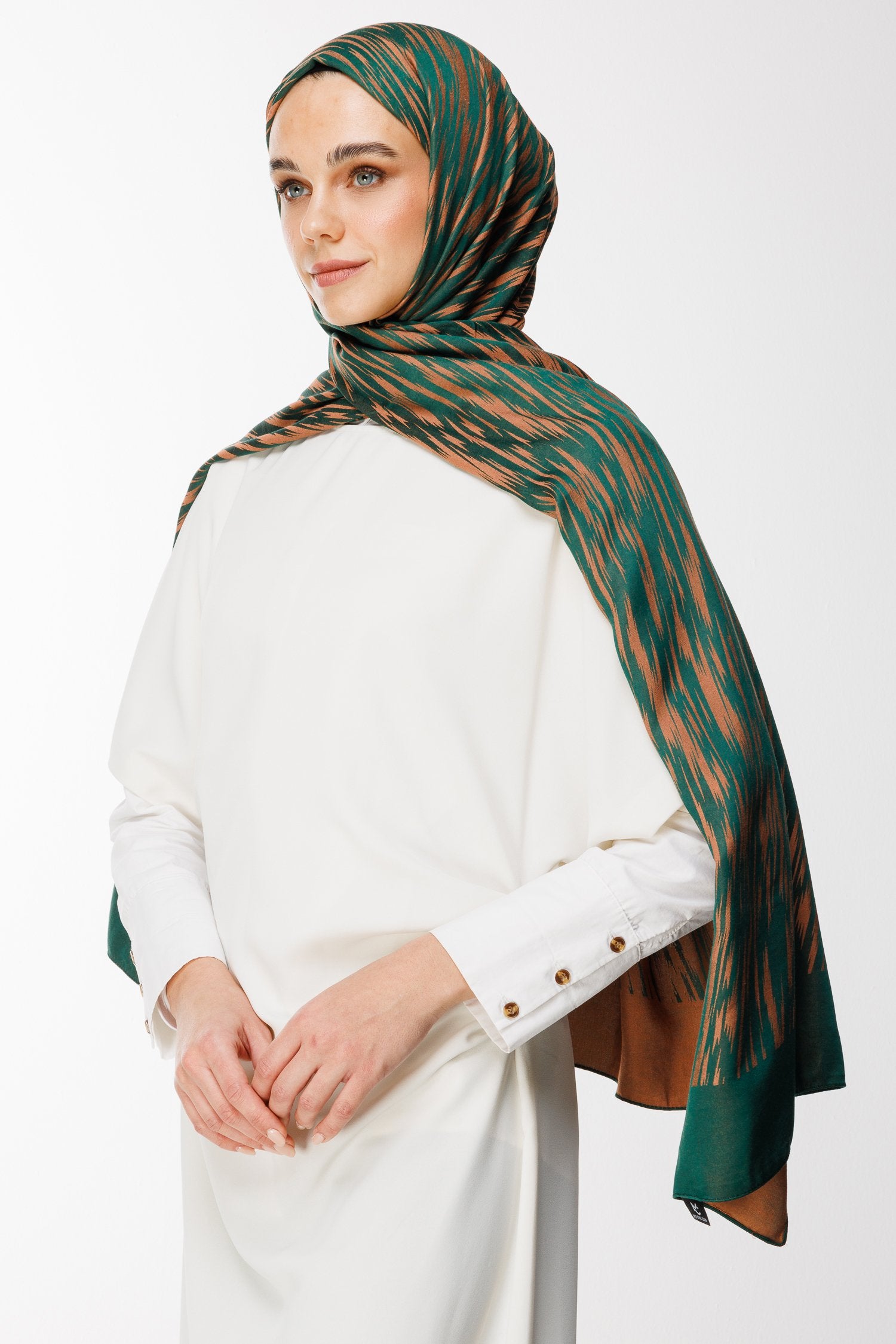 Emerald-Apricot Selis Pattern Double-Sided Shawl