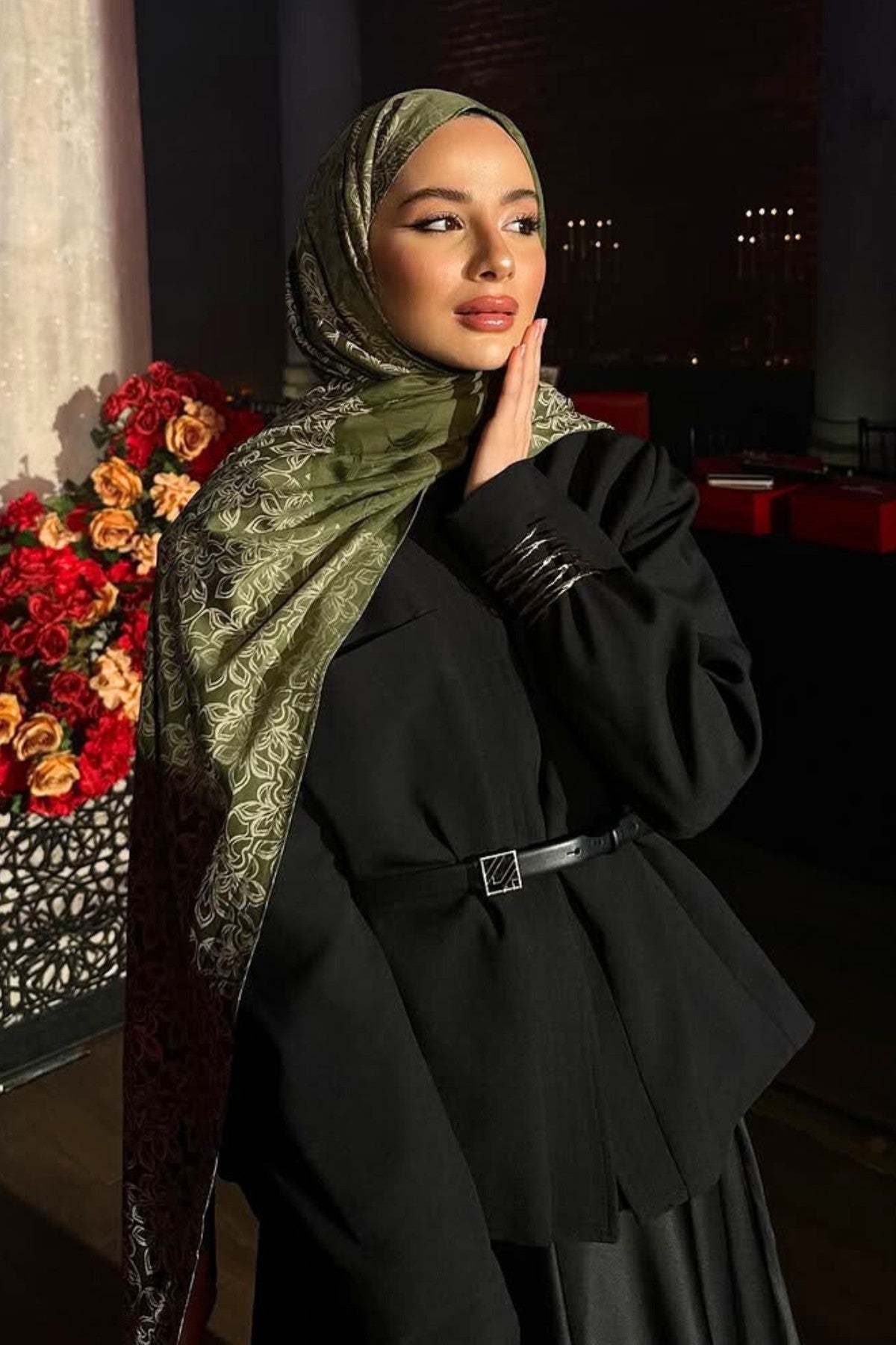 Khaki-Salmon Nora Pattern Double-Sided Shawl