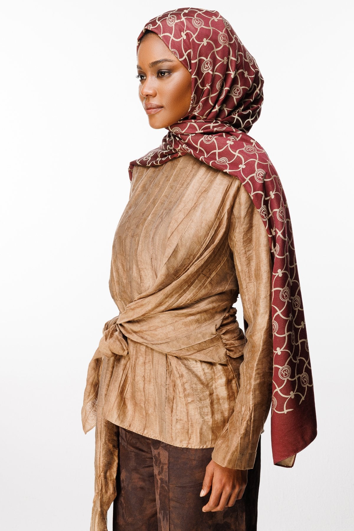 Plum-Salmon Marrakech Pattern Double-Sided Shawl