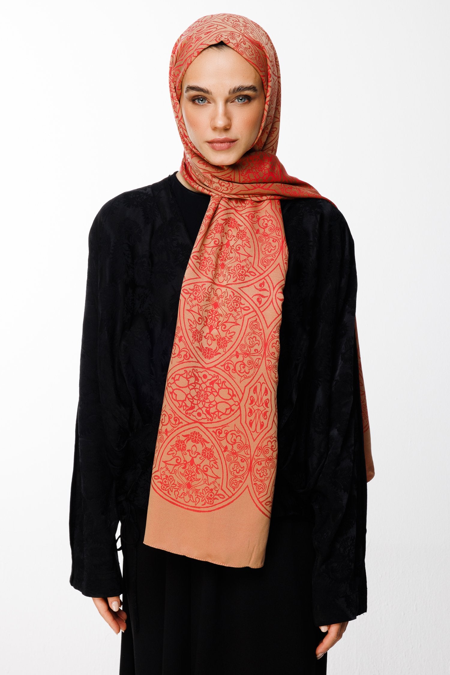 Mink-Red Morocco Pattern Double-Sided Shawl
