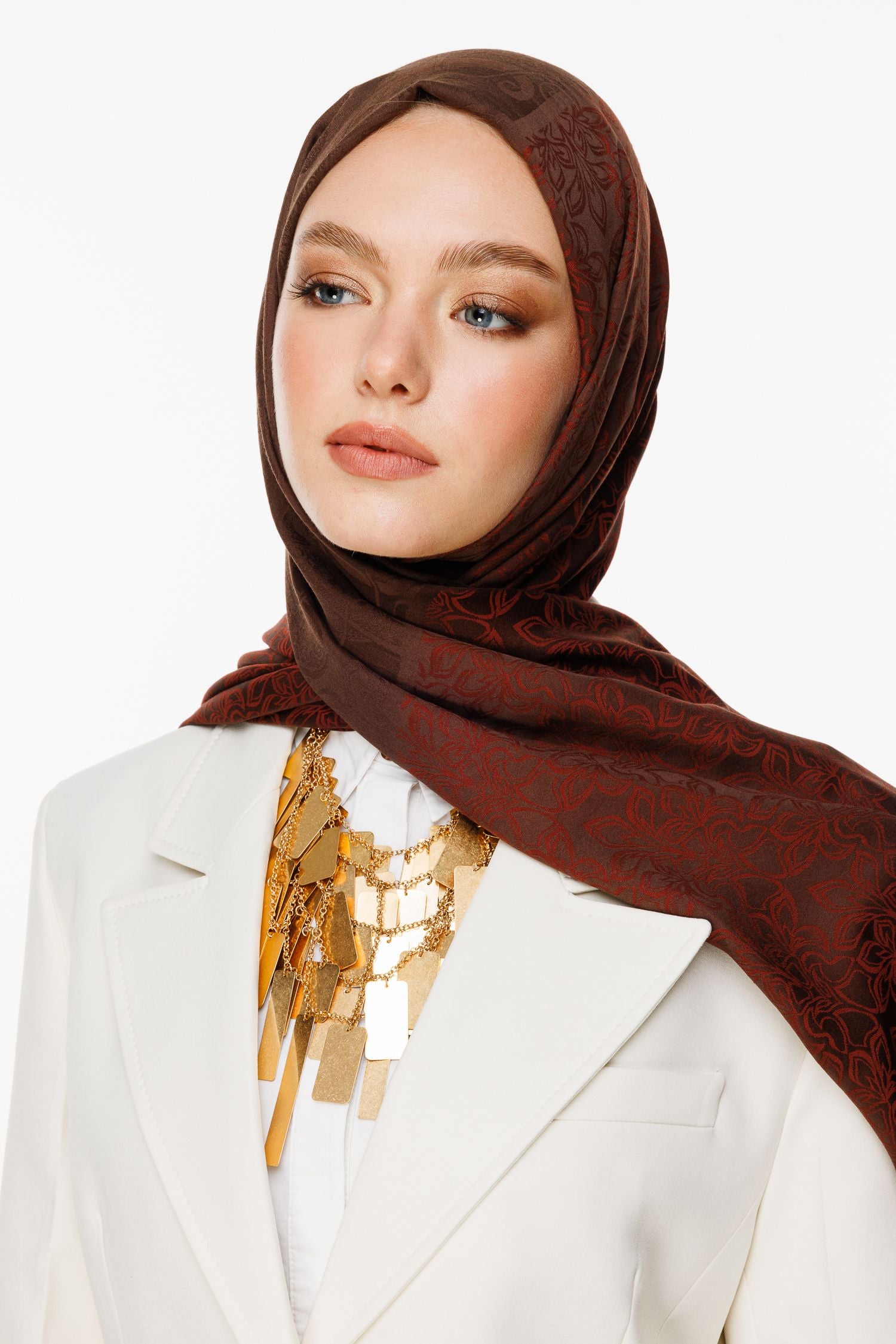 Bitter Brown-Coffee Nora Pattern Double-Sided Shawl