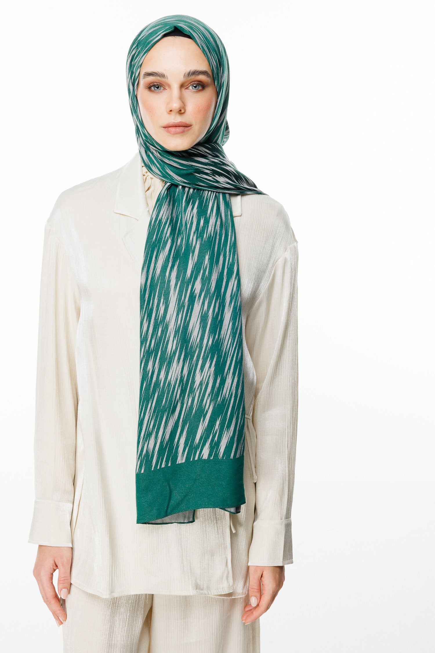 Emerald-Pink Selis Pattern Double-Sided Shawl