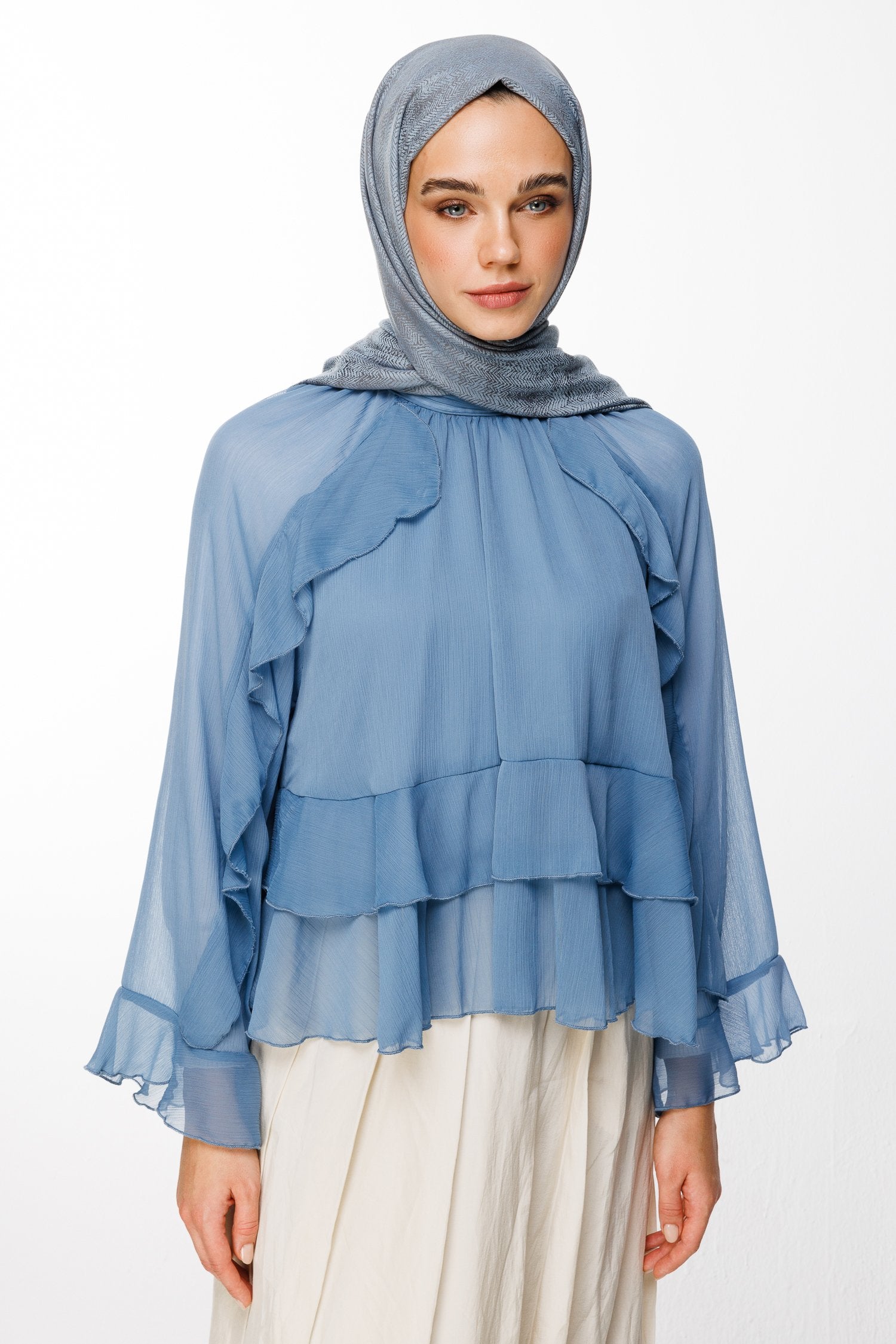 Dark Gray-Light Blue Sahra Pattern Double-Sided Shawl