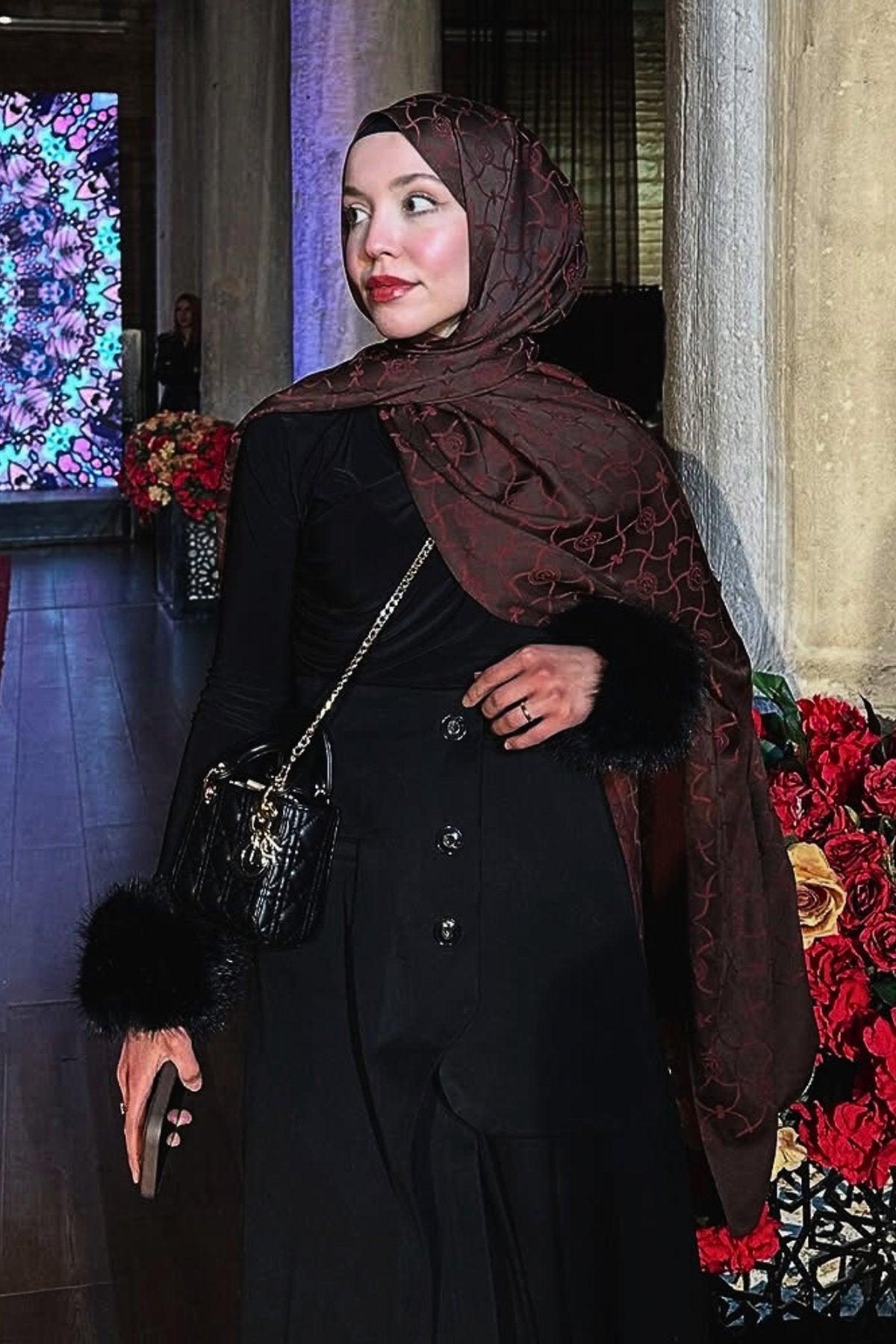 Bitter Brown-Coffee Marrakech Pattern Double-Sided Shawl