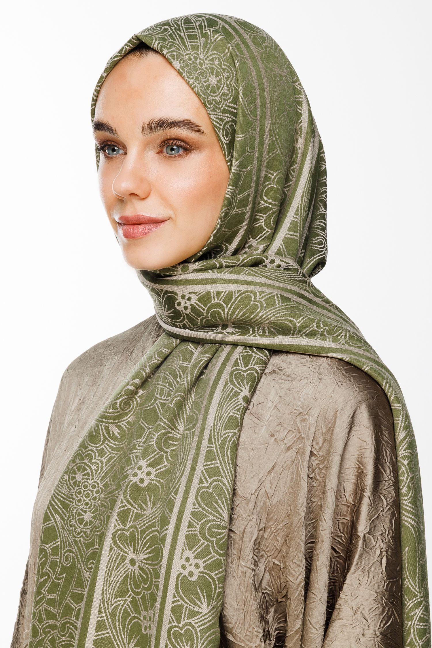 Khaki-Salmon Lavin Pattern Double-Sided Shawl