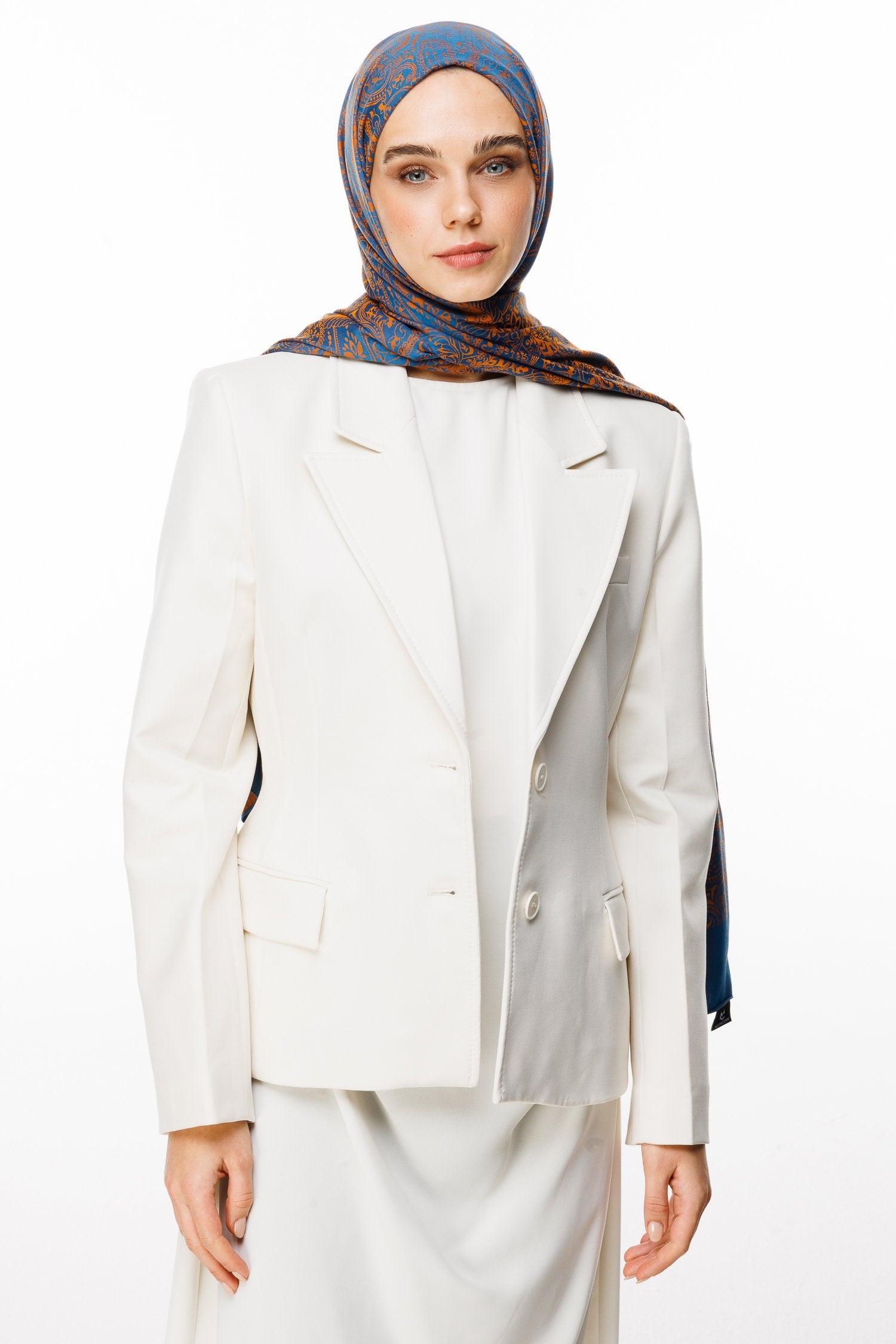 Petrol Blue-Orange Velora Pattern Double-Sided Shawl