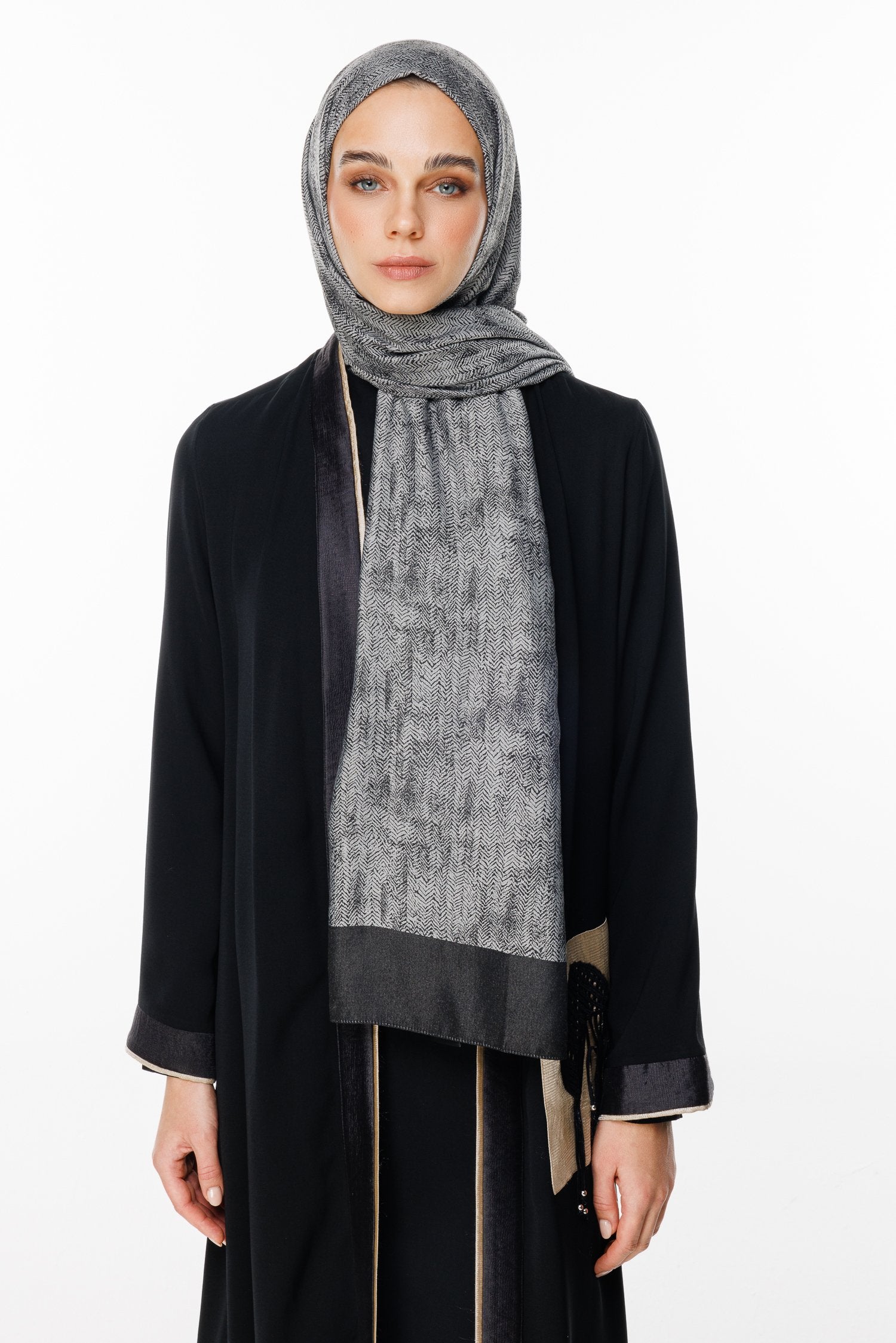 Black-Black Sahra Pattern Double-Sided Shawl