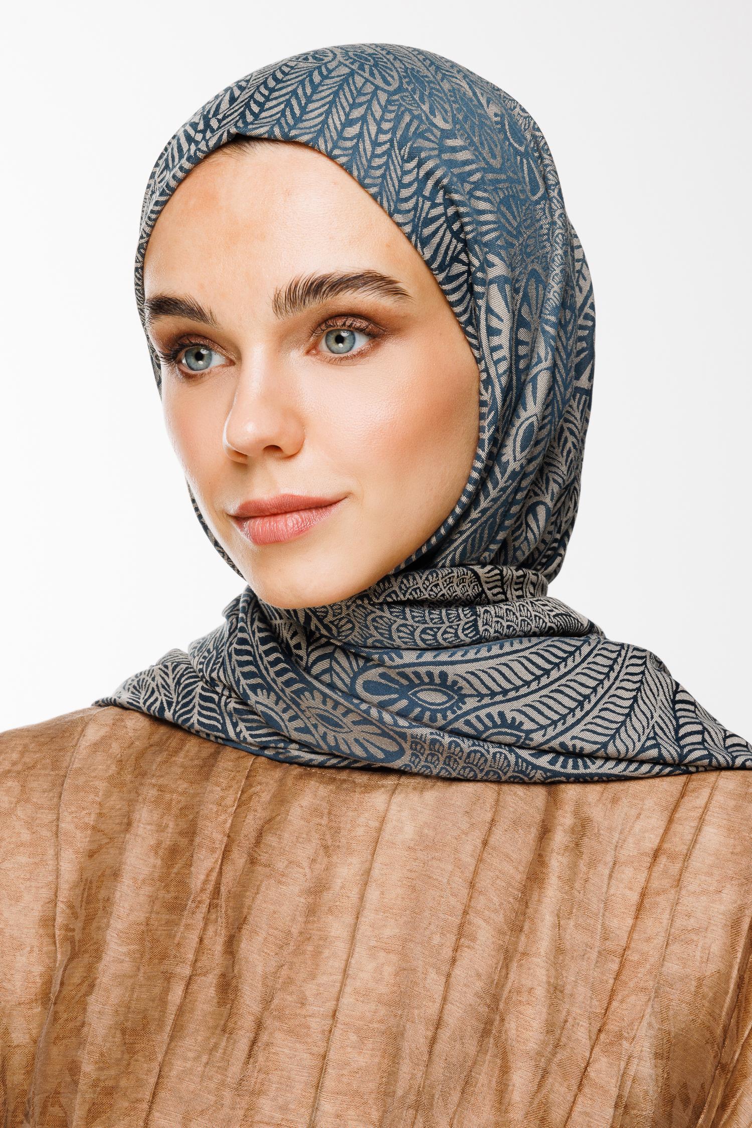 Petrol Blue-Beige Mayra Pattern Double-Sided Shawl