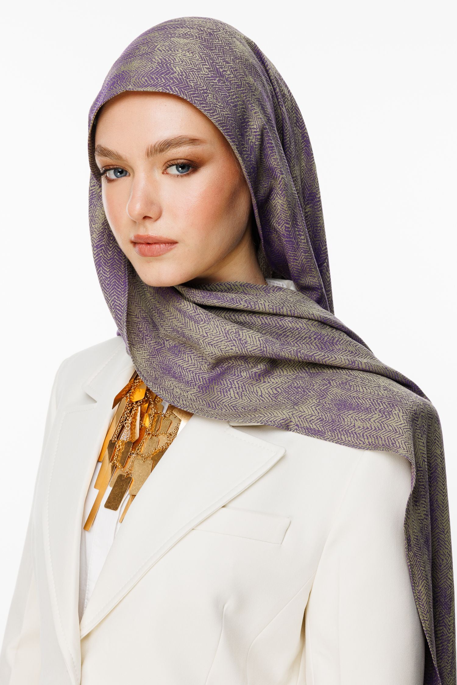 Olive-Purple Sahra Pattern Double-Sided Shawl