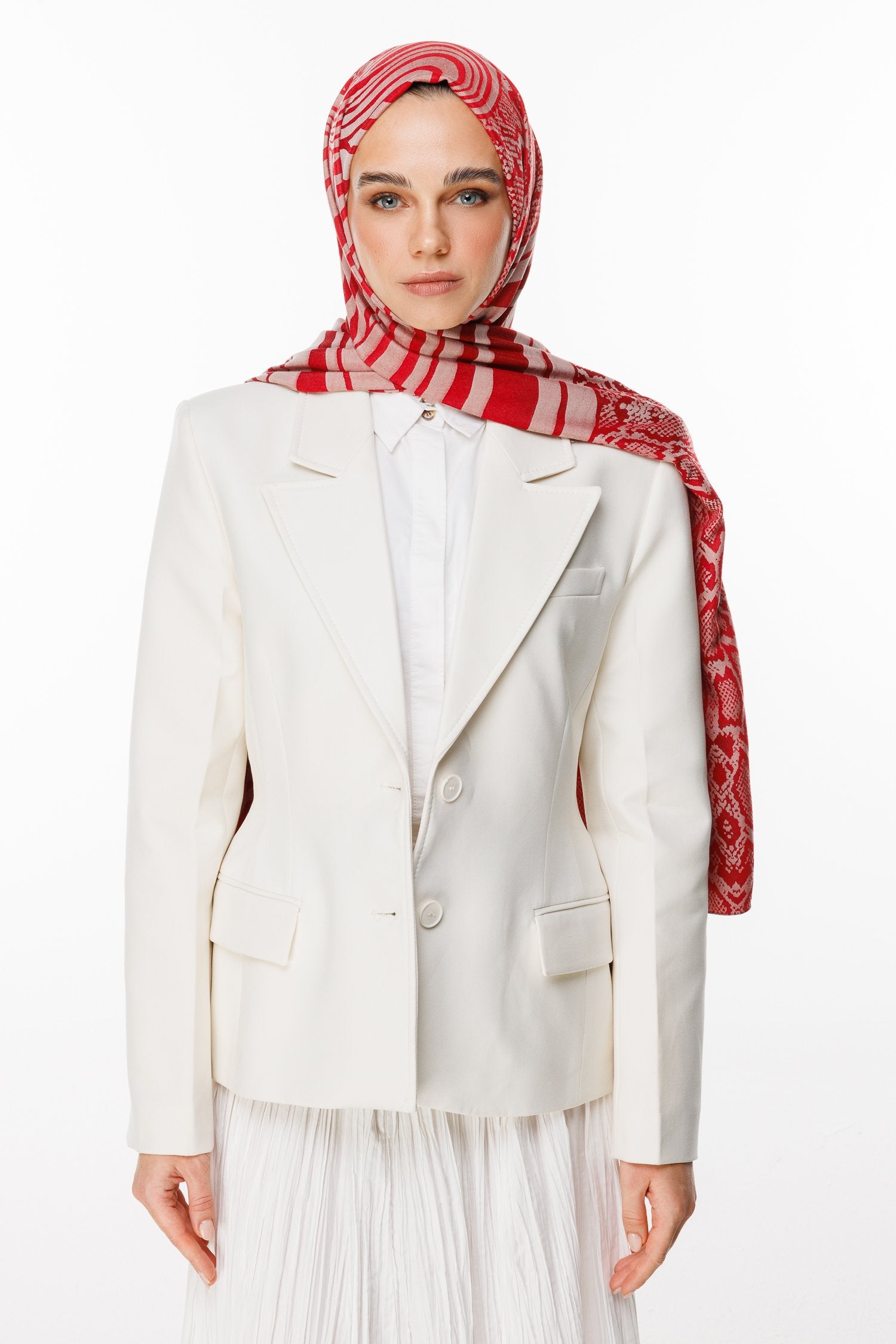 Burgundy-Mint Green Riad Pattern Double-Sided Shawl