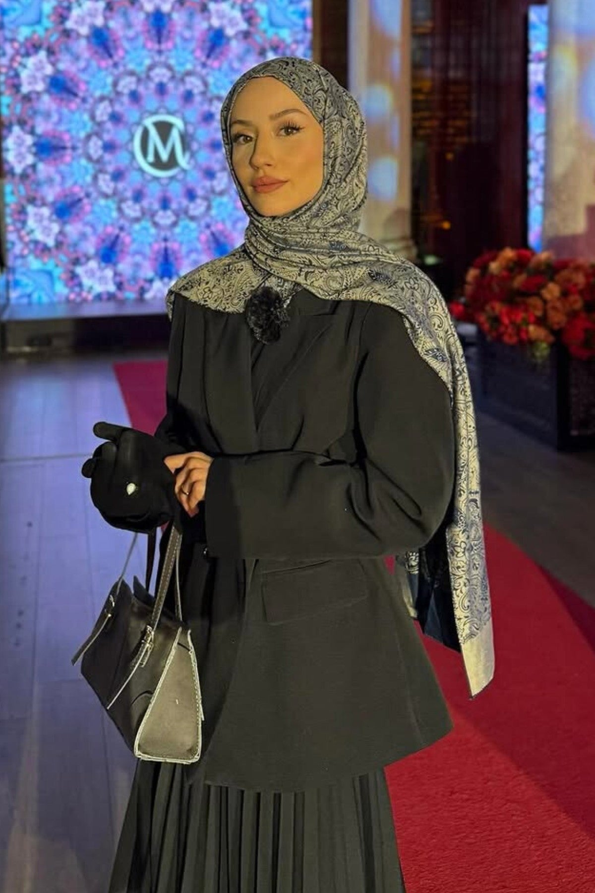 Navy Blue-Aqua Green Velora Pattern Double-Sided Shawl