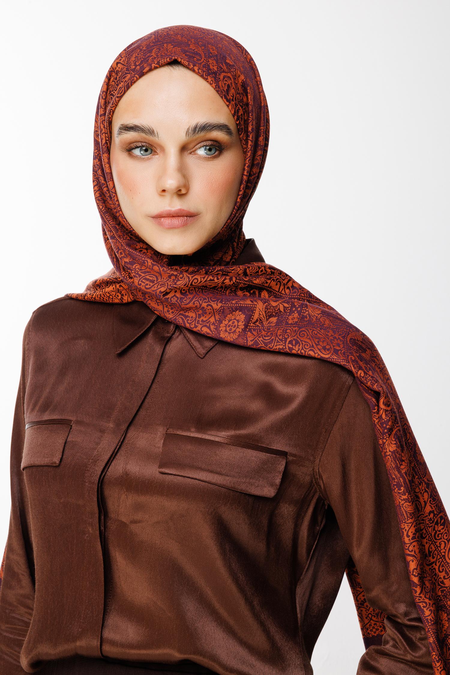 Purple-Orange Henna Pattern Double-Sided Shawl