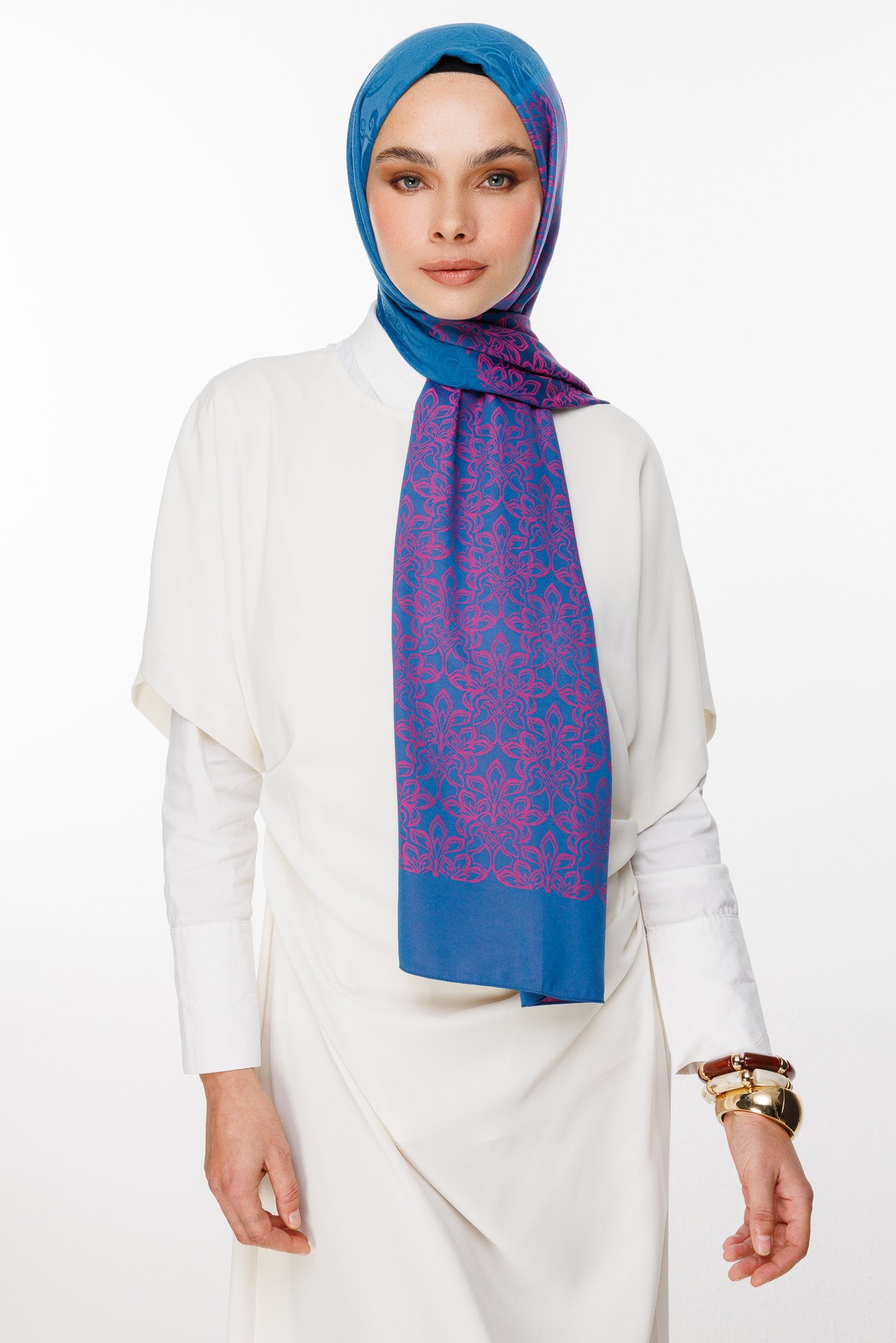 Petrol Blue-Fuchsia Nora Pattern Double-Sided Shawl