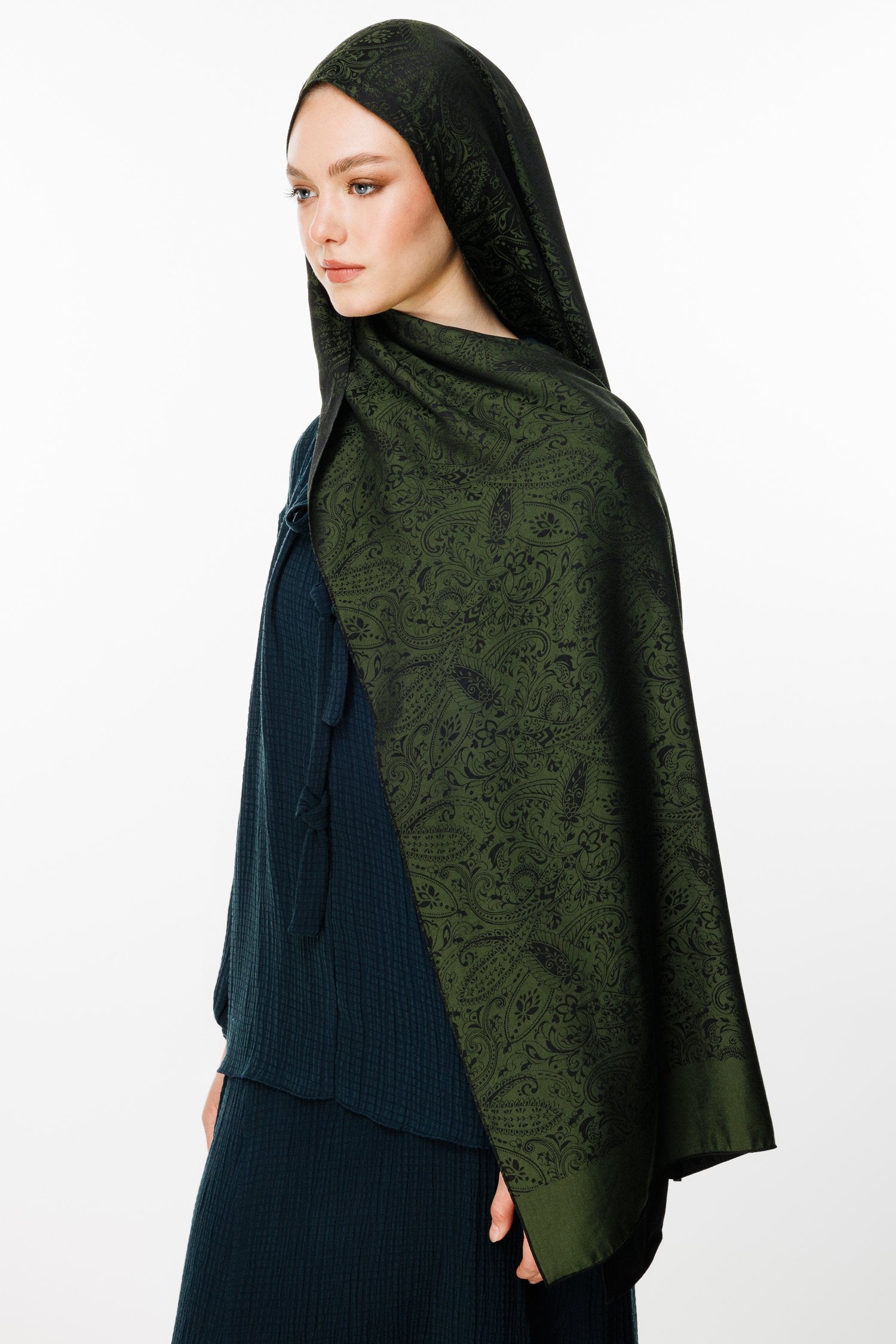 Black-Khaki Velora Pattern Double-Sided Shawl