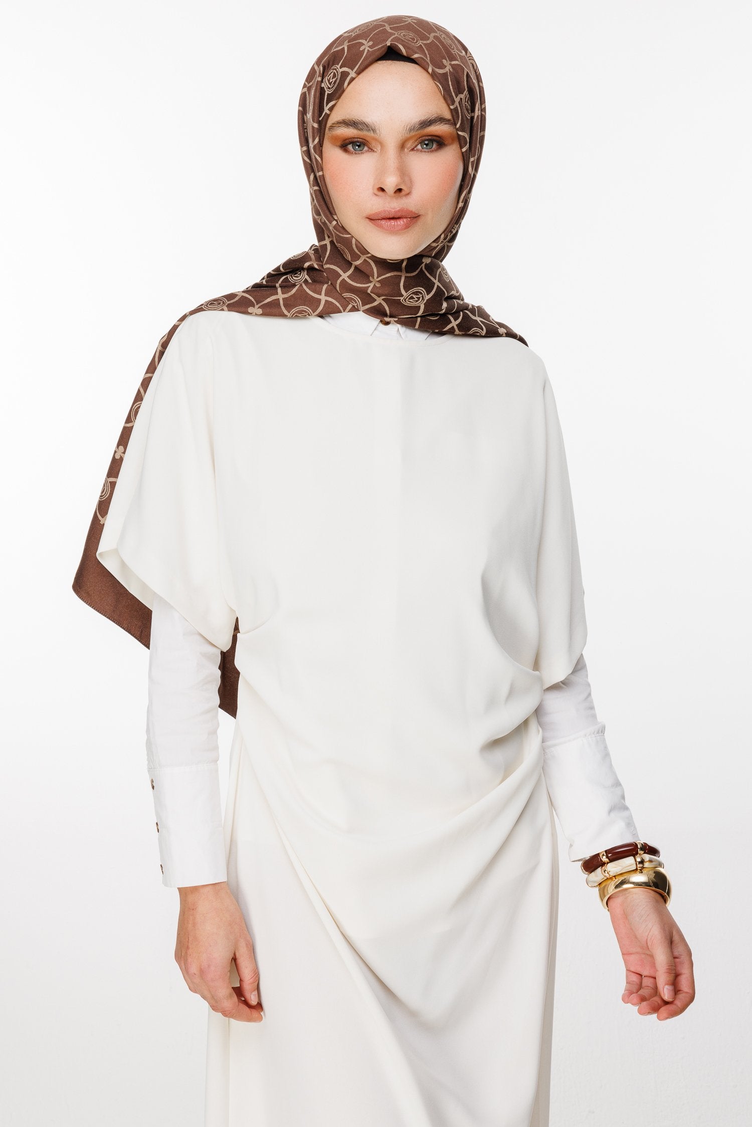 Bitter Brown-Beige Marrakech Pattern Double-Sided Shawl