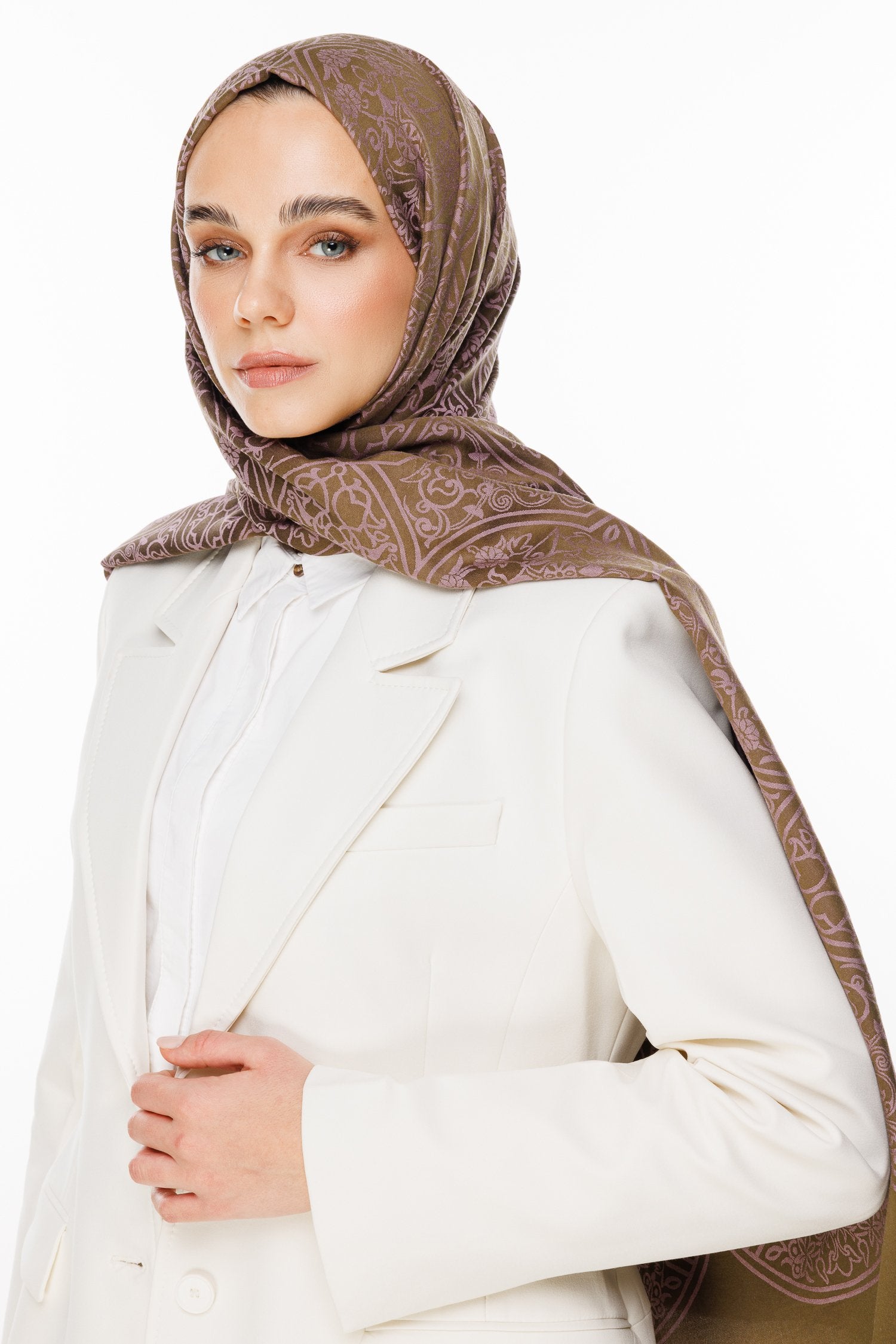 Dark Khaki-Dark Dried Rose Morocco Pattern Double-Sided Shawl