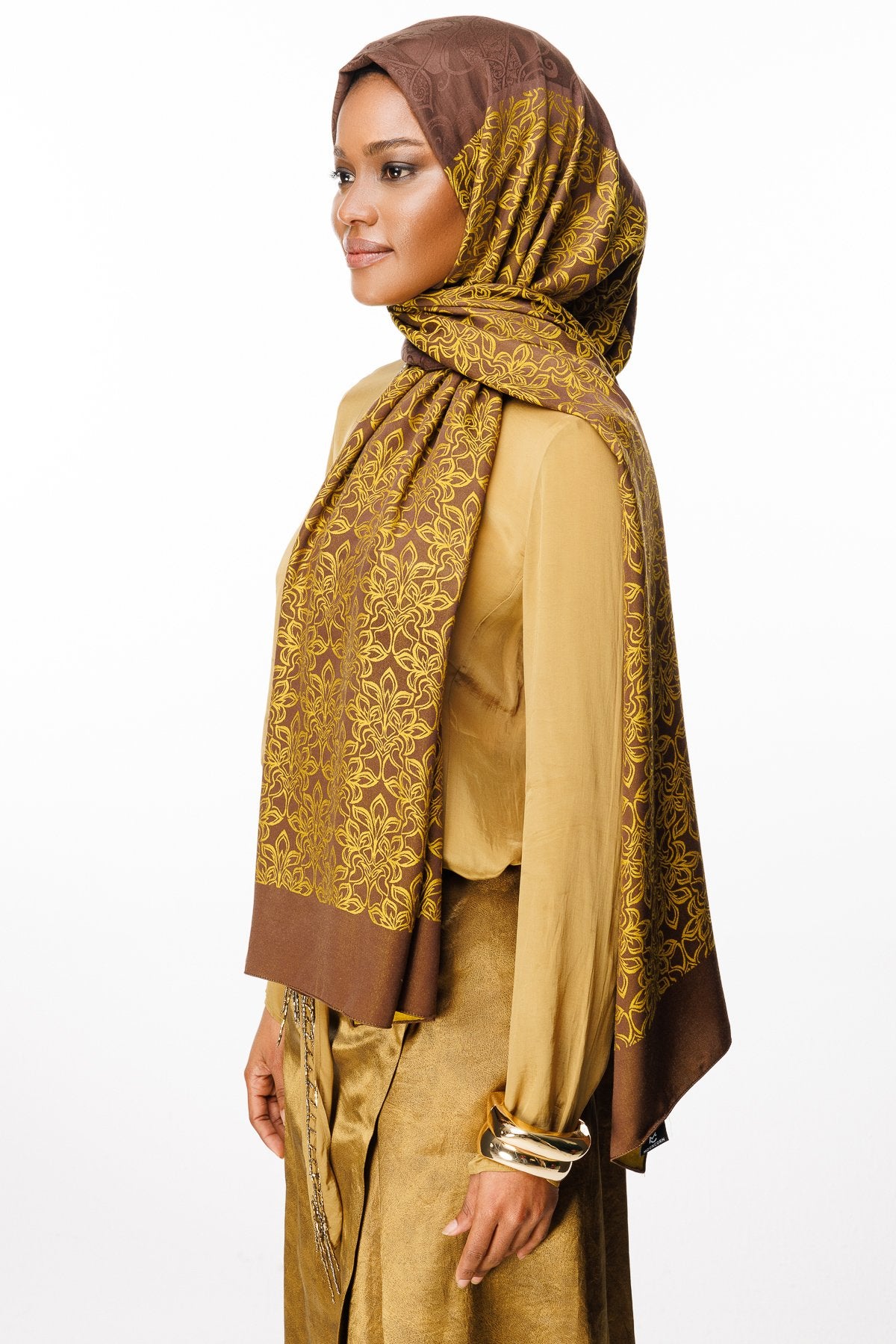 Bitter Brown-Mustard Nora Pattern Double-Sided Shawl