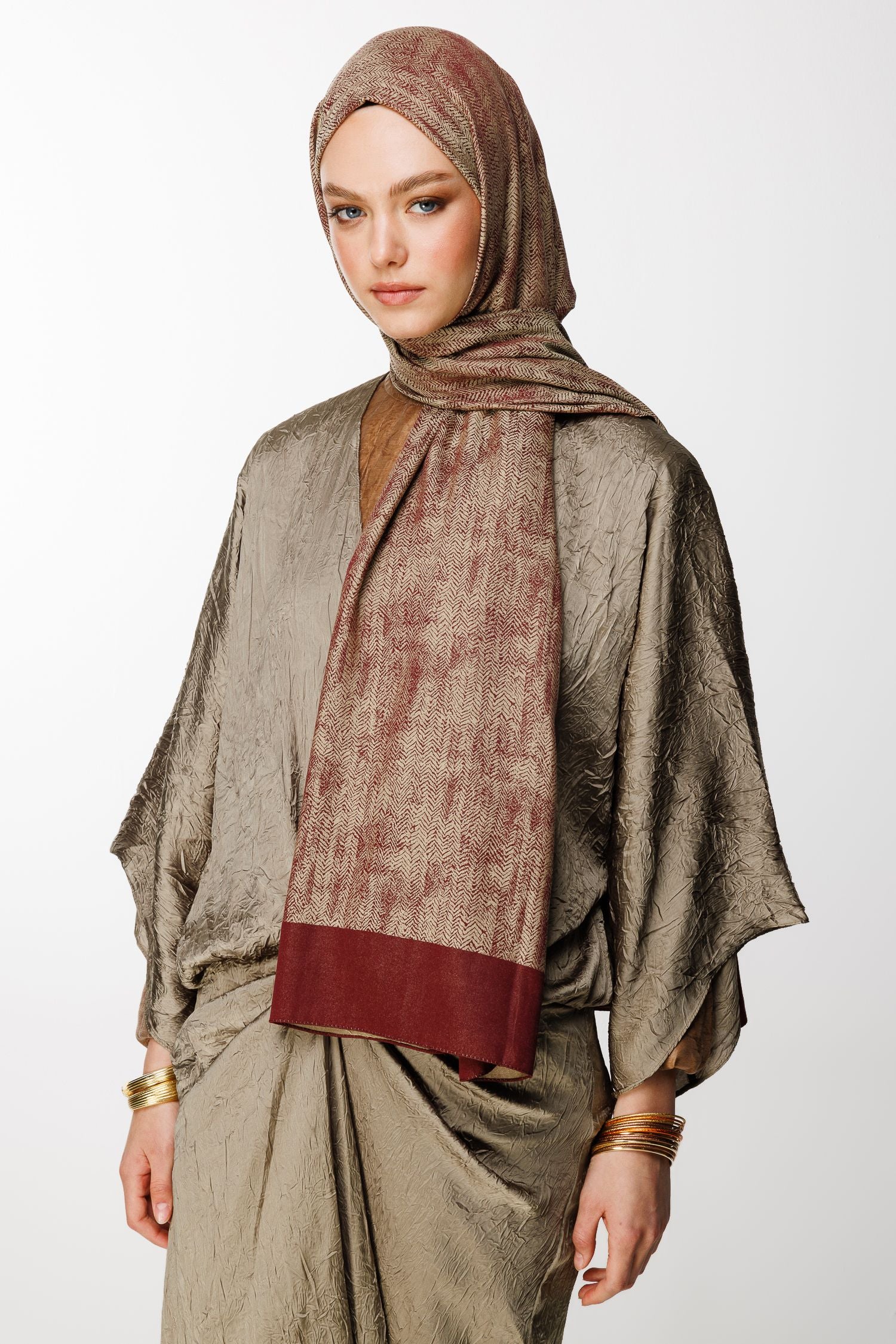 Plum-Salmon Sahra Pattern Double-Sided Shawl